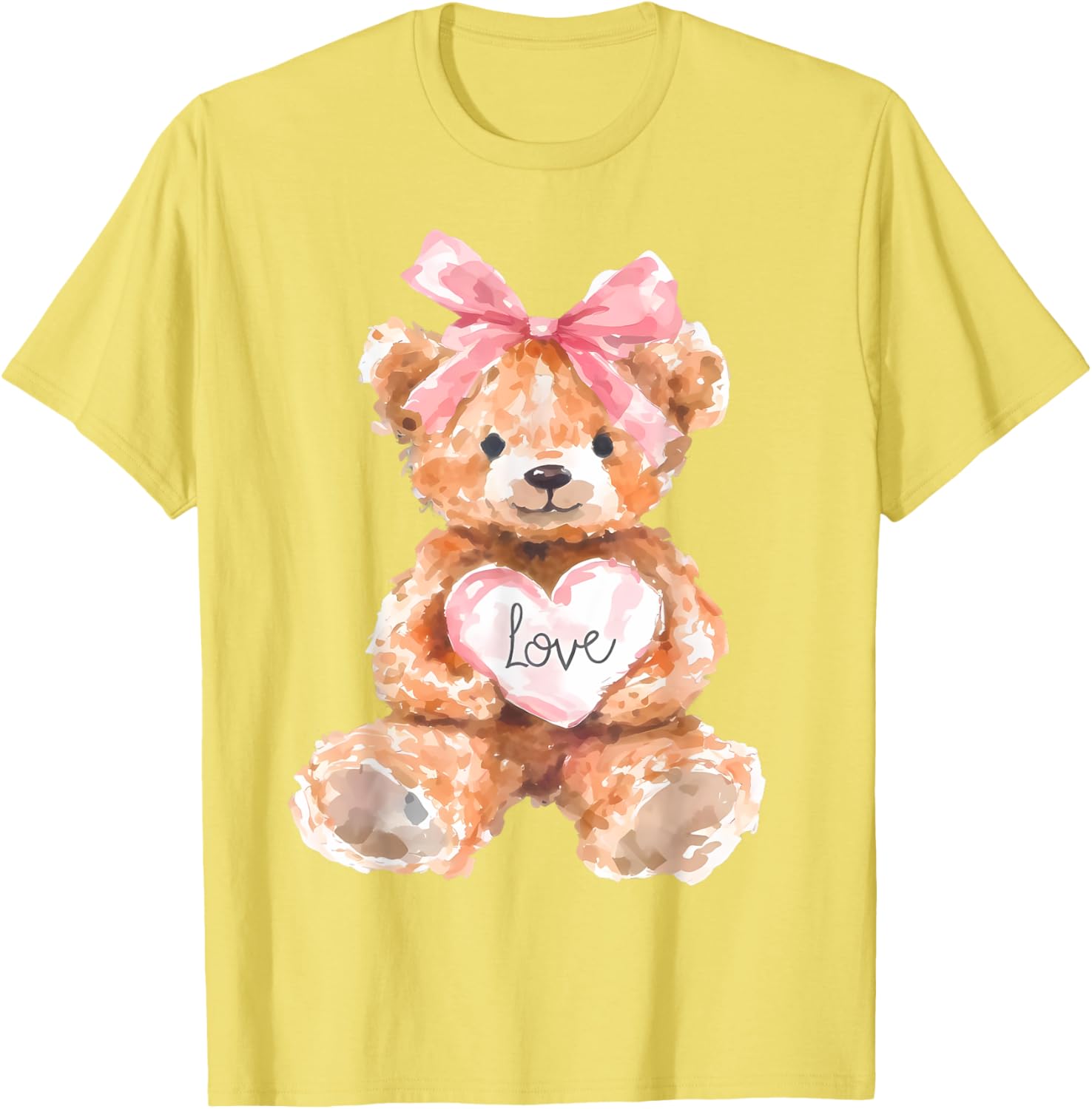 Watercolor Bear with Pink Bow Cute Valentine T-Shirt for Women and Girls - 13