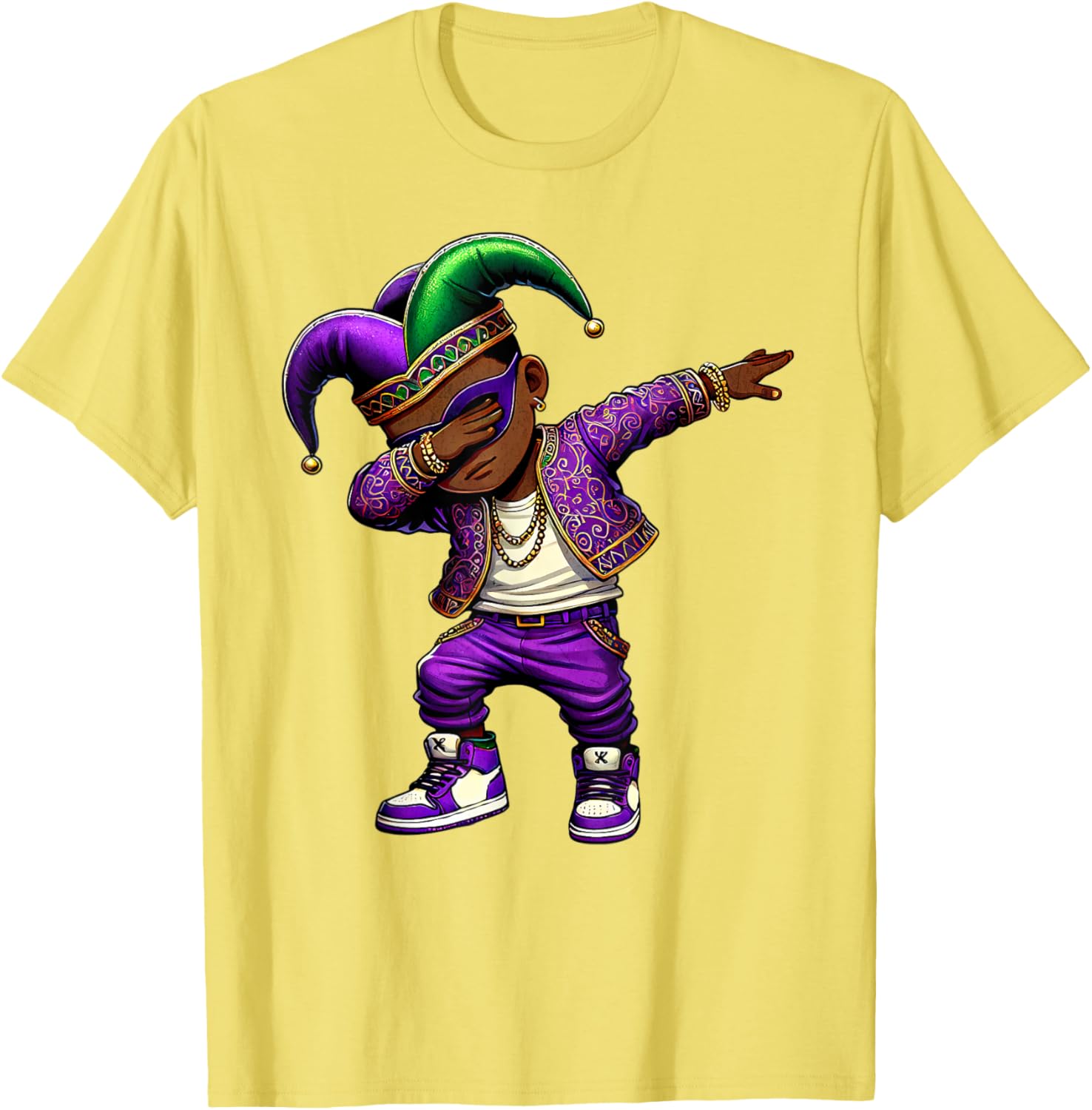 Funny Mardi Gras Jester Hat T-Shirt for Black Kids - Dabbing Boy Design - 2