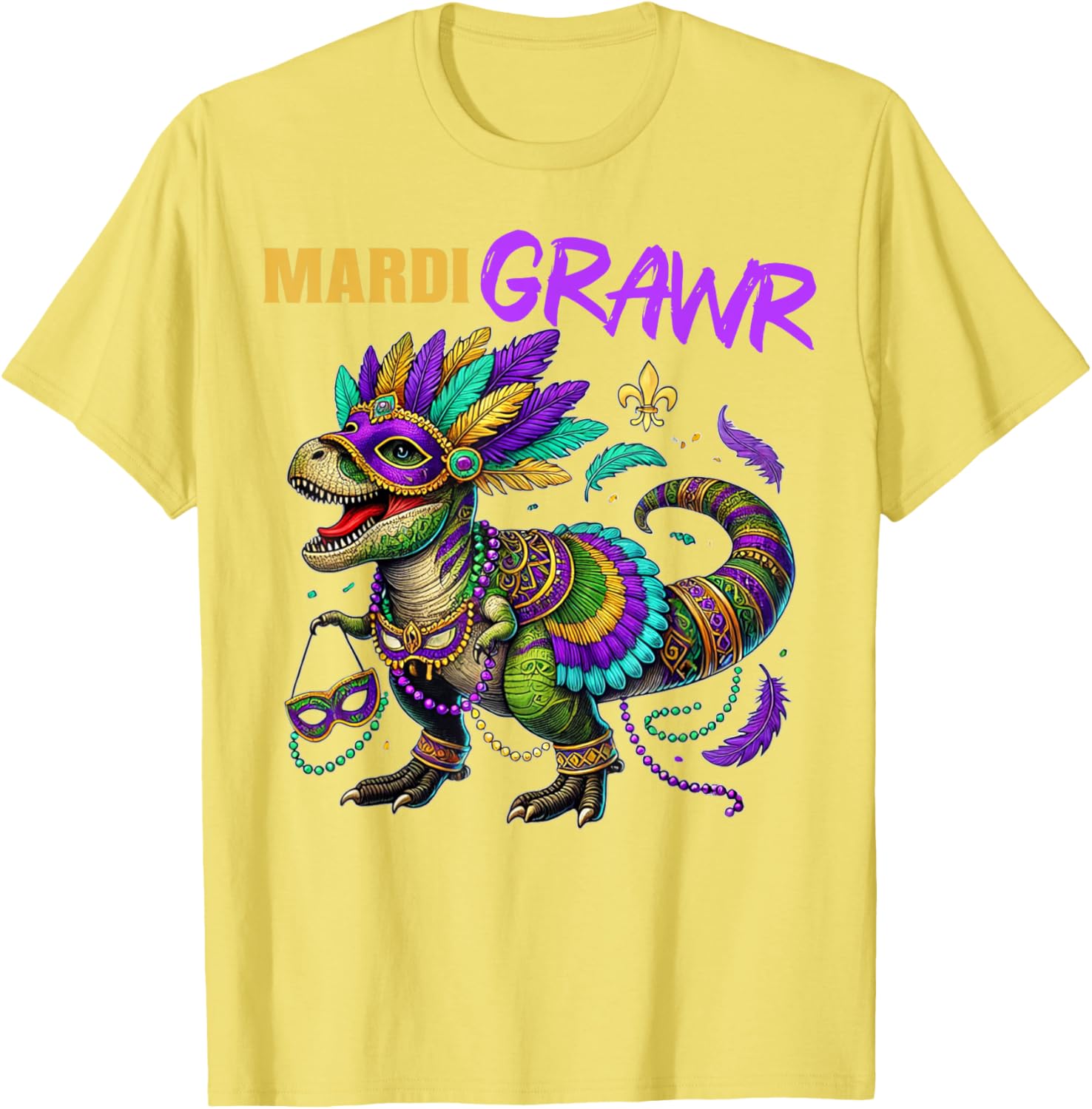 Funny T Rex Dinosaur Mardi Gras Party T-Shirt for Dino Lovers - 22