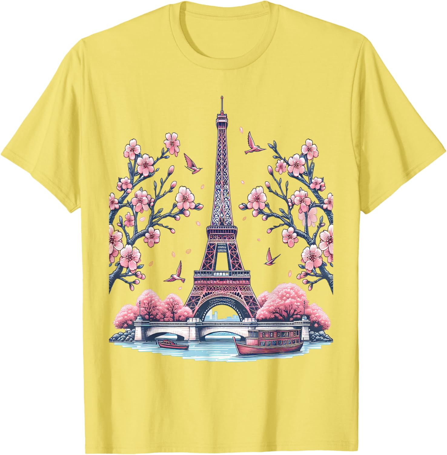 Parisian Souvenir Eiffel Tower Cherry Blossom T-Shirt for Travelers - 2