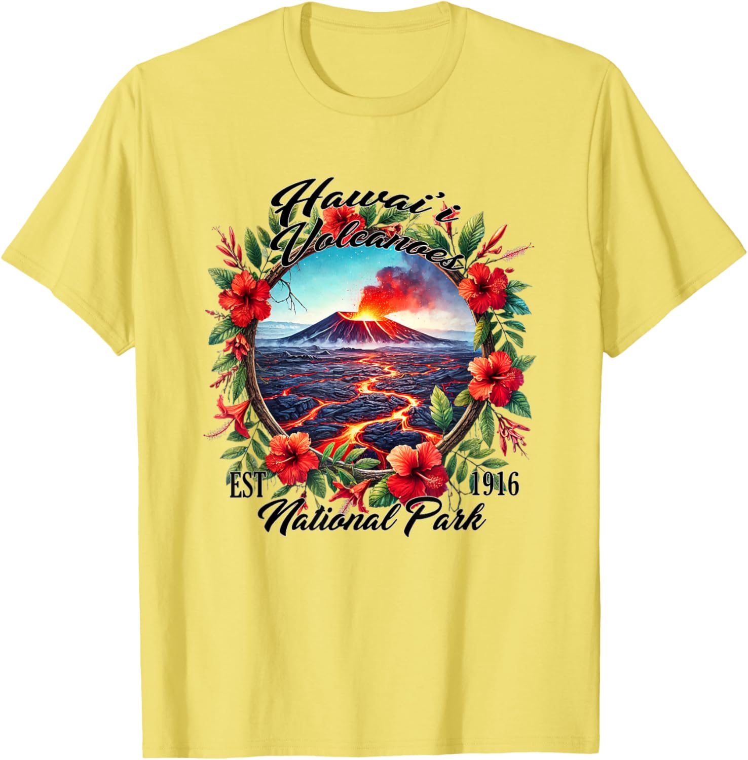 Retro Floral Hawaii Volcanoes National Park Camping T-Shirt for Outdoors - 11