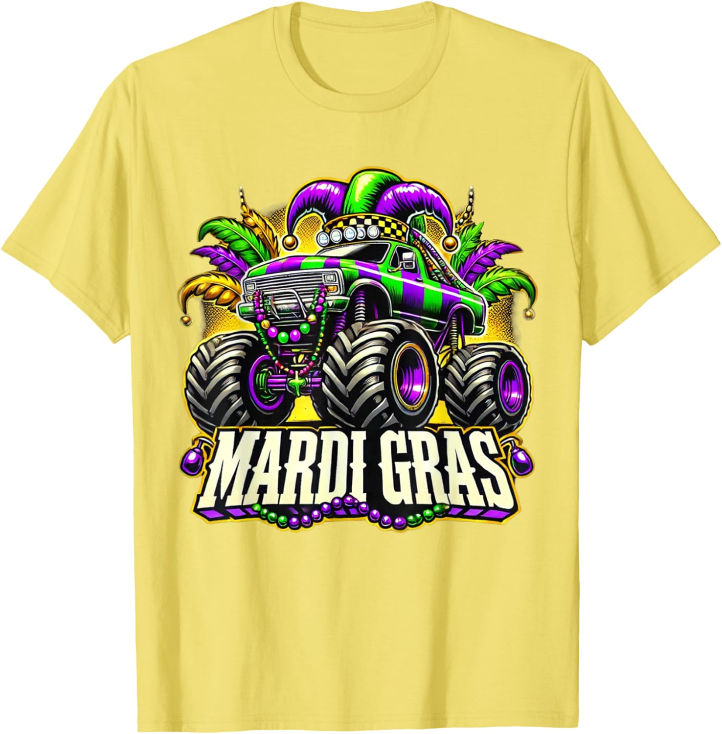Mardi Gras Jester Monster Truck T-Shirt for Kids Fun Carnival Style - 13