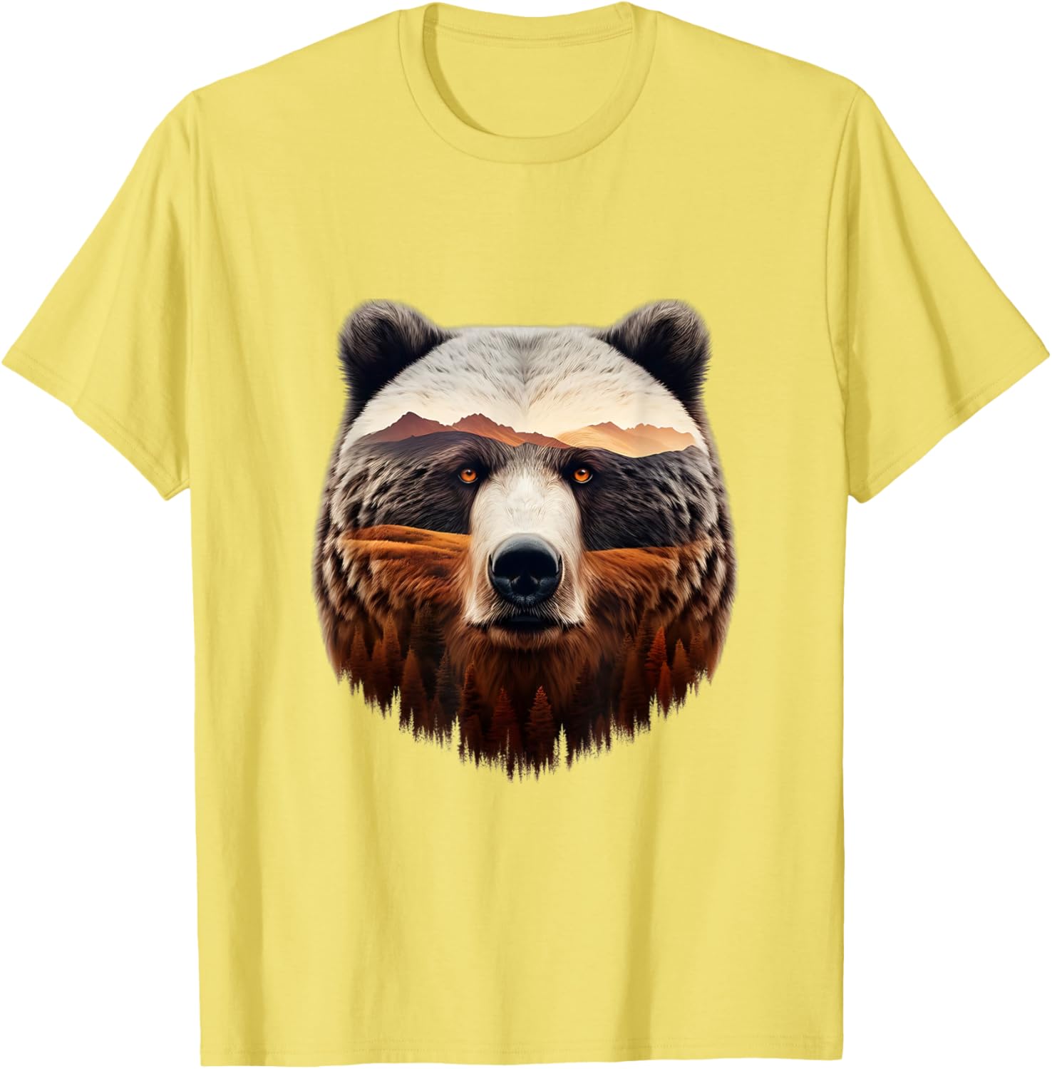 Double Exposure Grizzly Bear T-Shirt - Mountain Forest Nature Art - 3