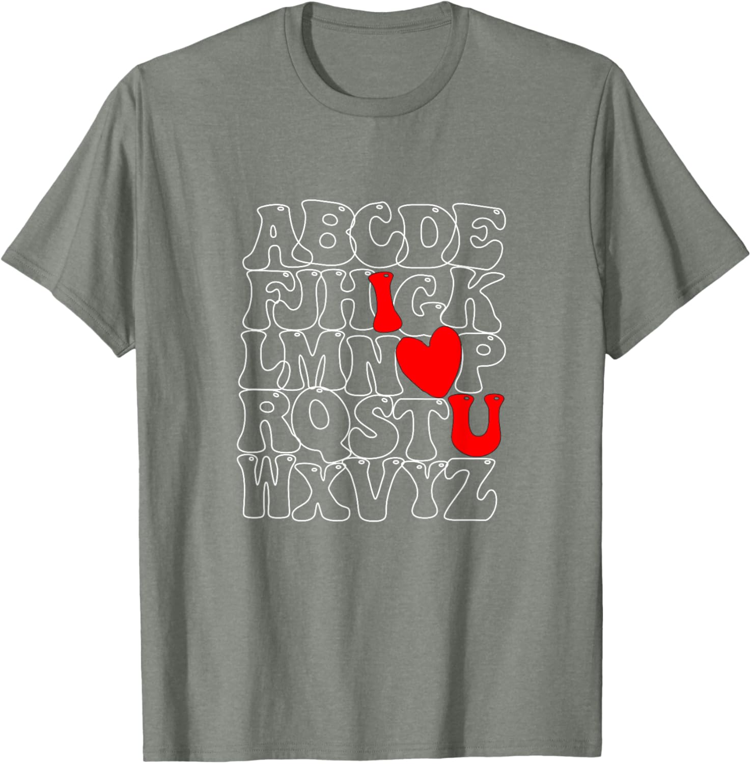 Alphabet ABC I Love You Heart T-Shirt for Valentine's Day Fun Fashion - 12