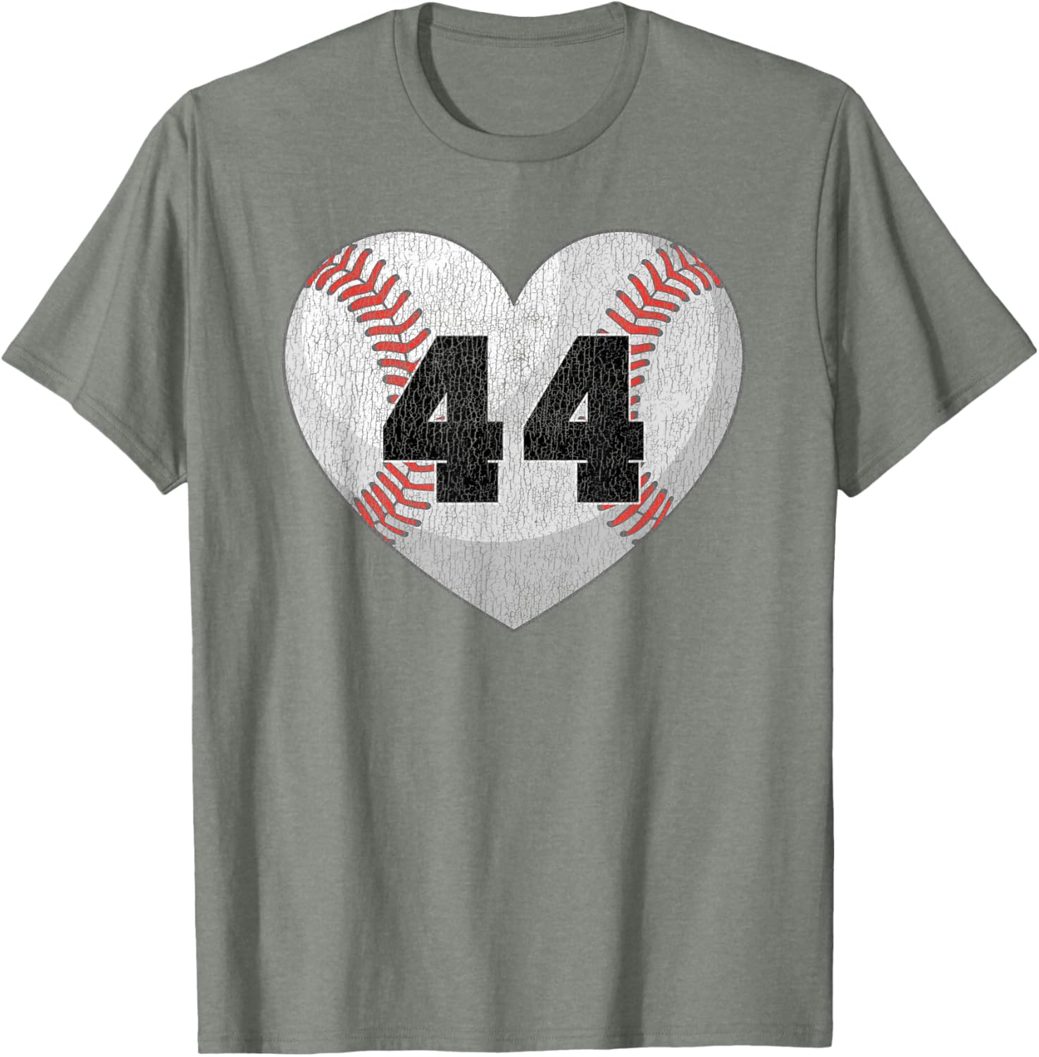 Cute Baseball Number 44 Distressed Heart T-Shirt for Baseball Moms - 6