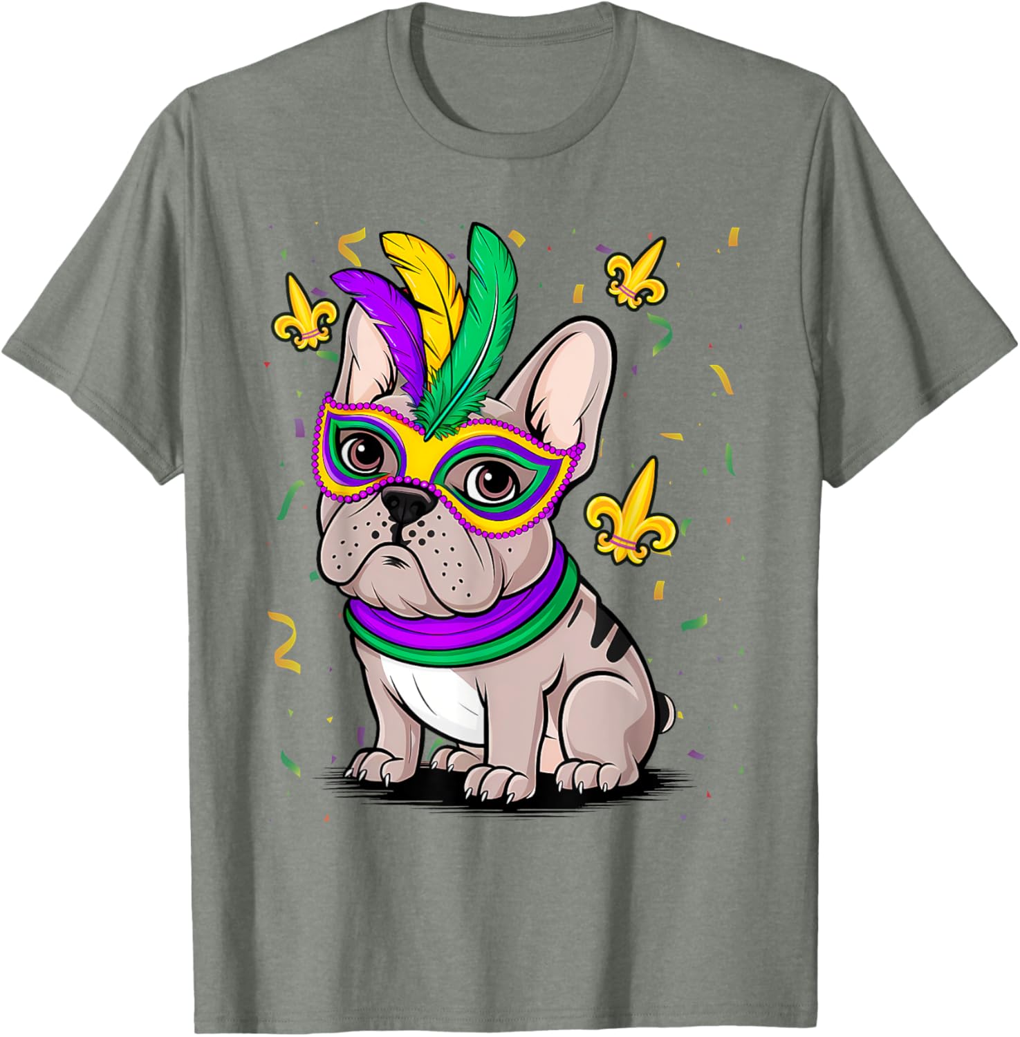 Cute Mardi Gras French Bulldog Dog T-Shirt for Carnival Fun - 8