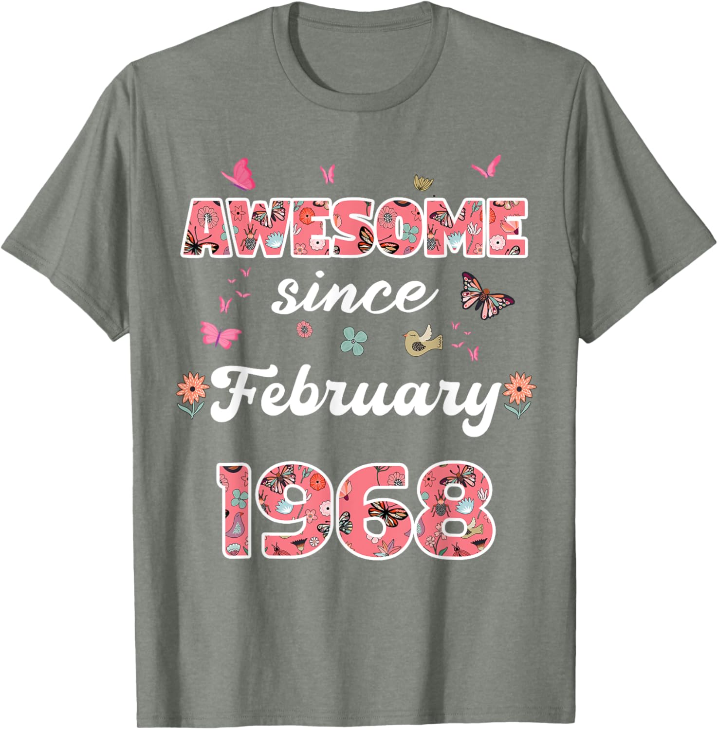Vintage February 1968 Flowers Birthday T-Shirt for a Special Celebration - 12