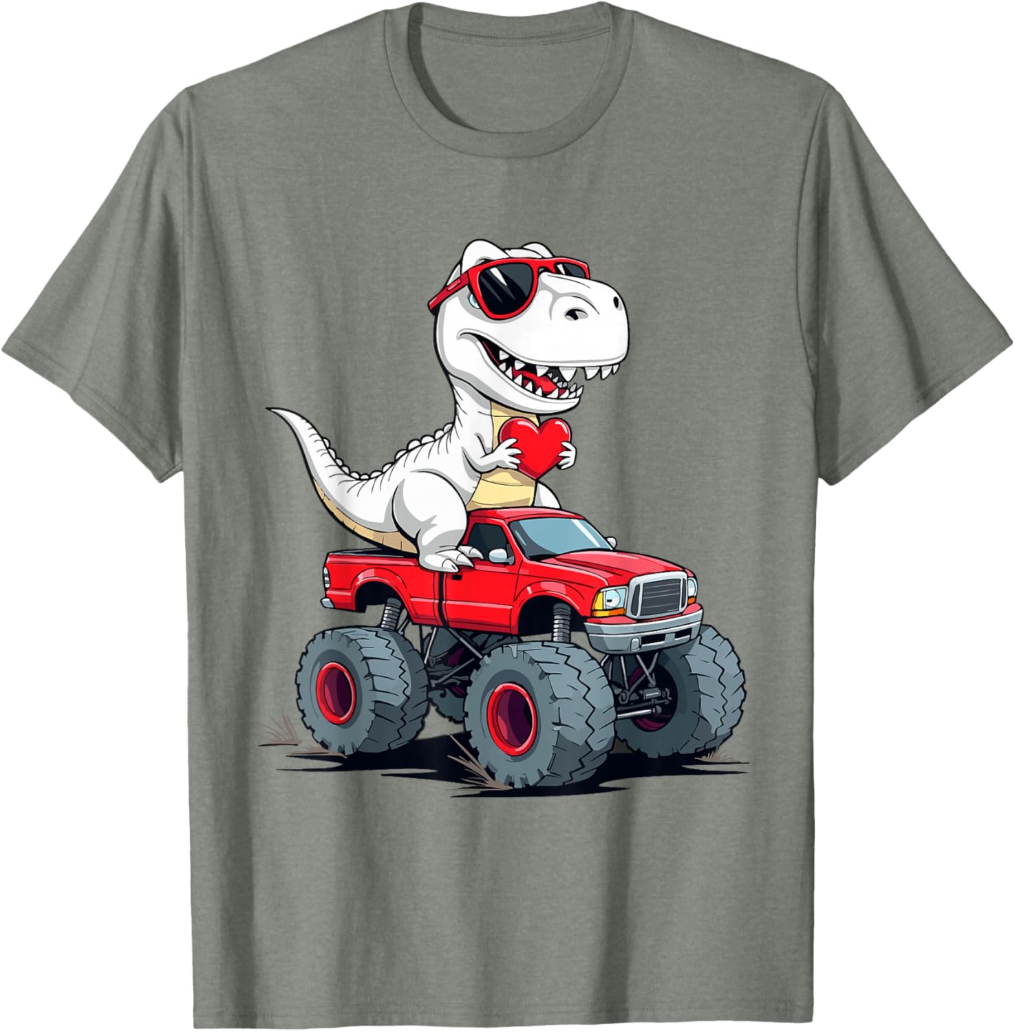 Fun Valentine's Day Dinosaur Monster Truck T-Shirt for Boys and Girls - 22