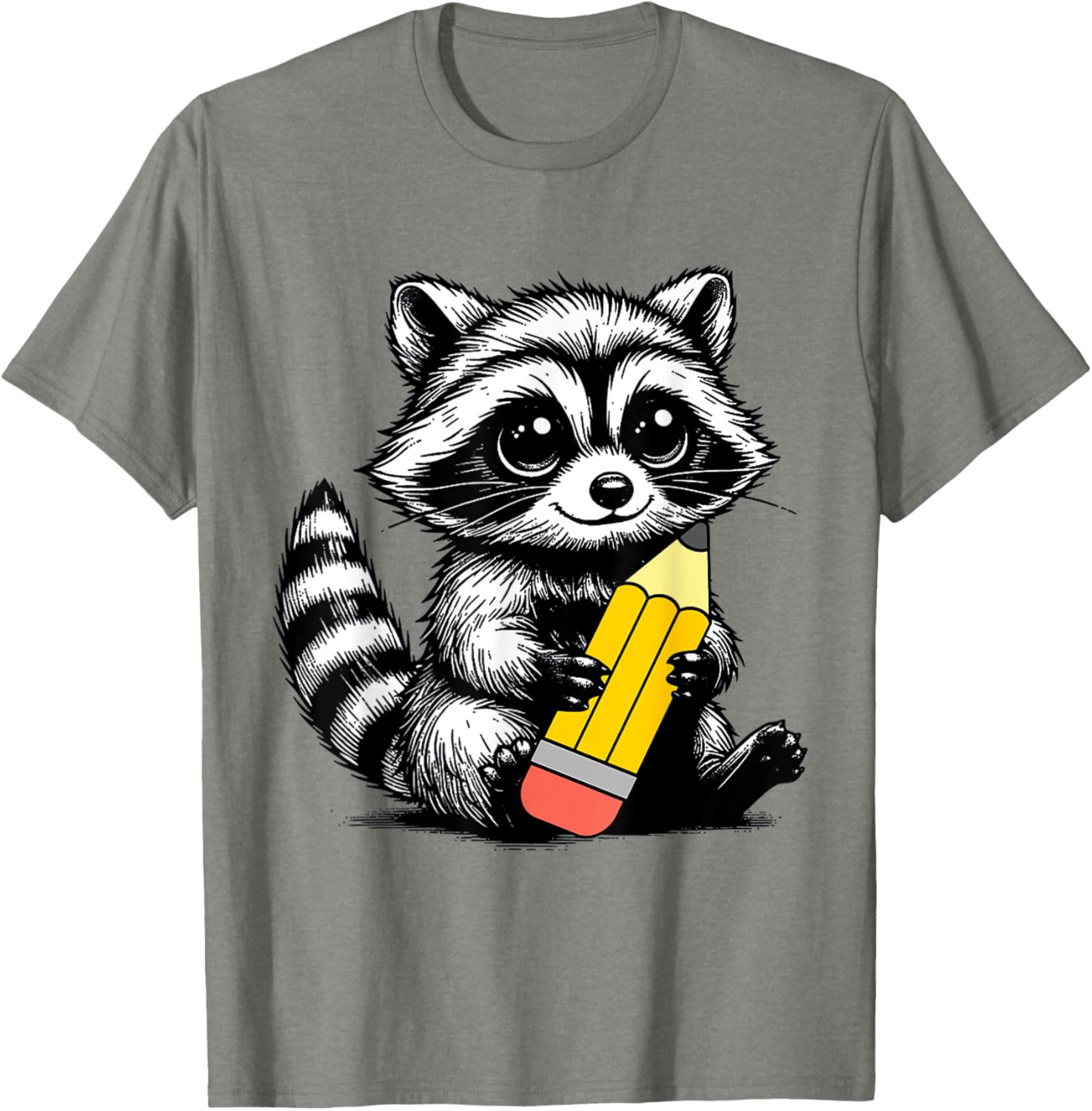 Cute Raccoon Teacher T-Shirt with Pencil Design for Animal Lovers - 11