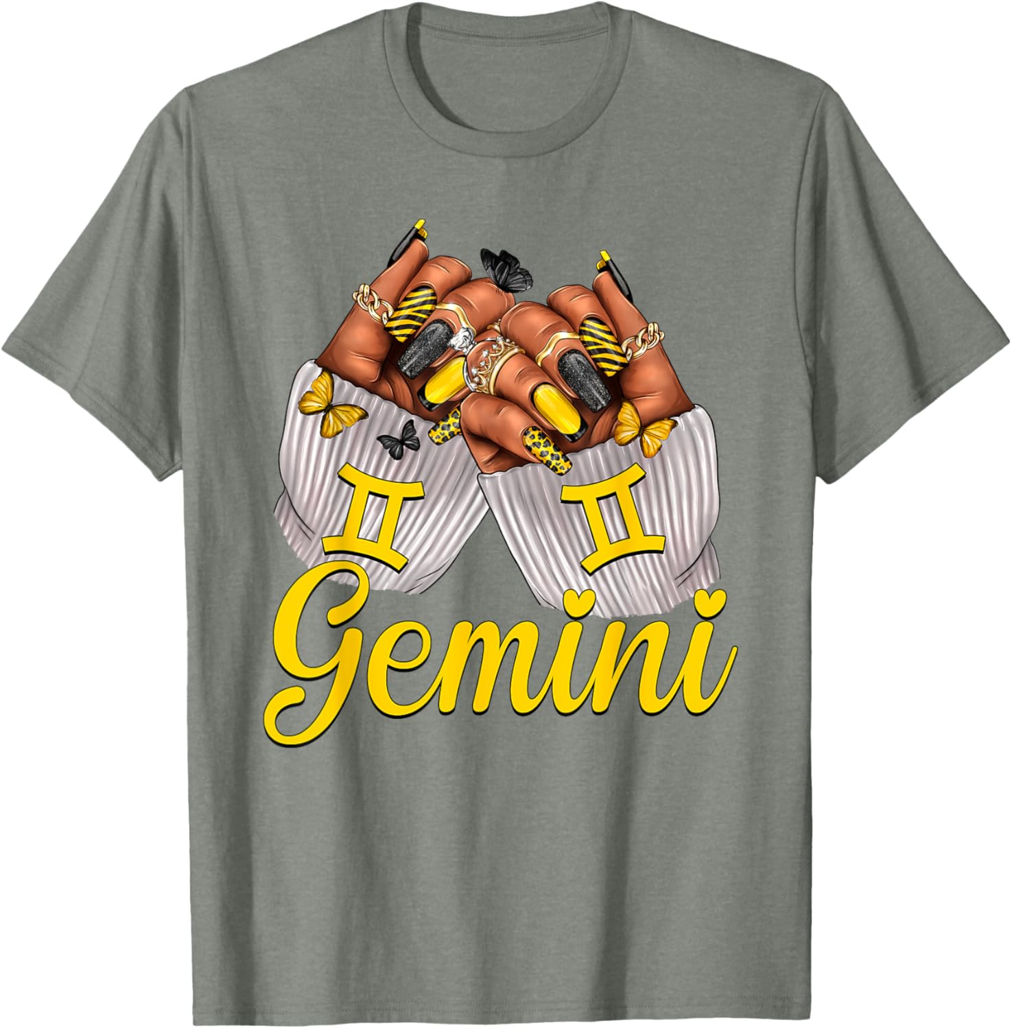 Gemini Black Women Nails Zodiac Birthday Queen T-Shirt for Astrologers - 5