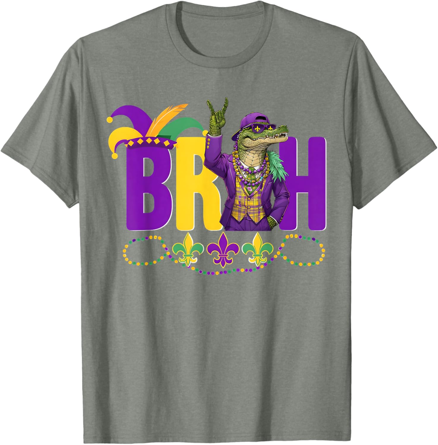 Bruh Mardi Gras Alligator Funny Meme T-Shirt for Boys and Teens - 16