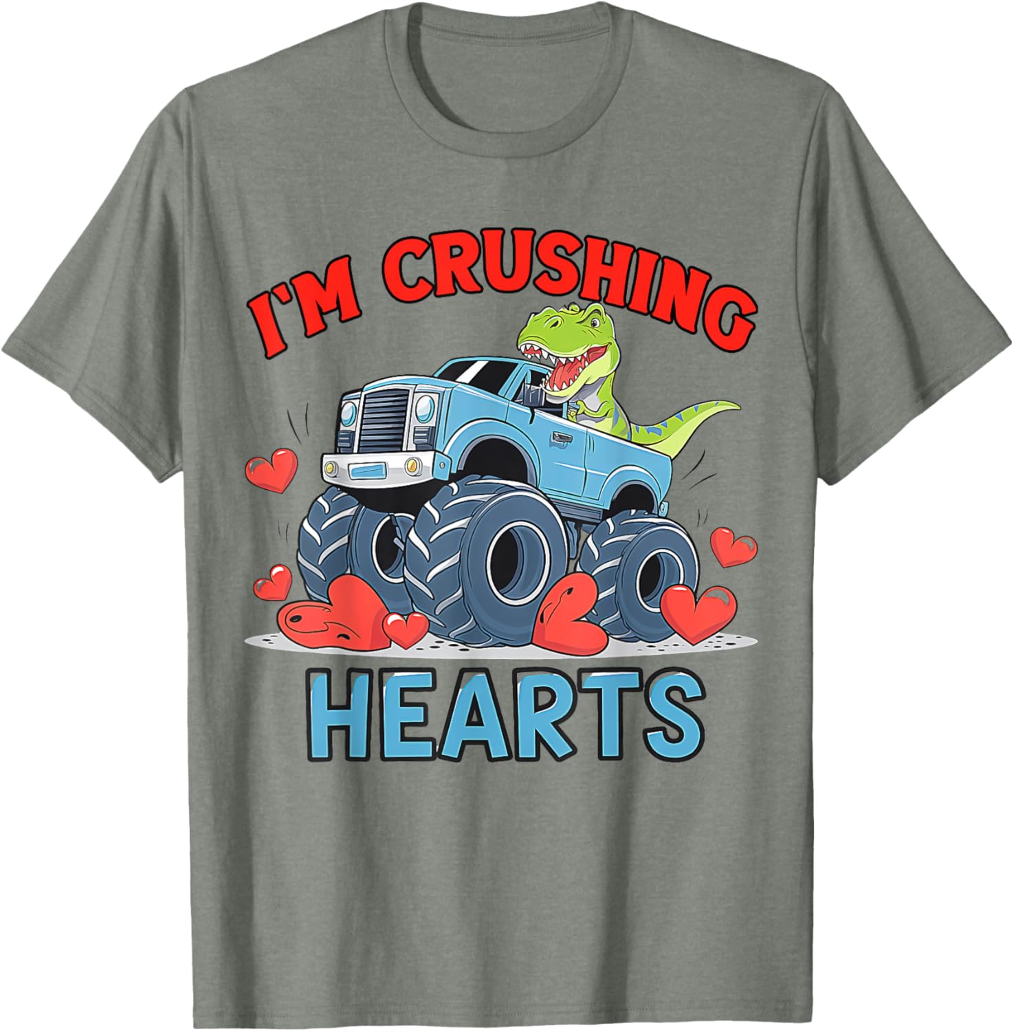 Hearts Crusher Monster Truck Valentine's Day T-Shirt for Kids and Adults - 7