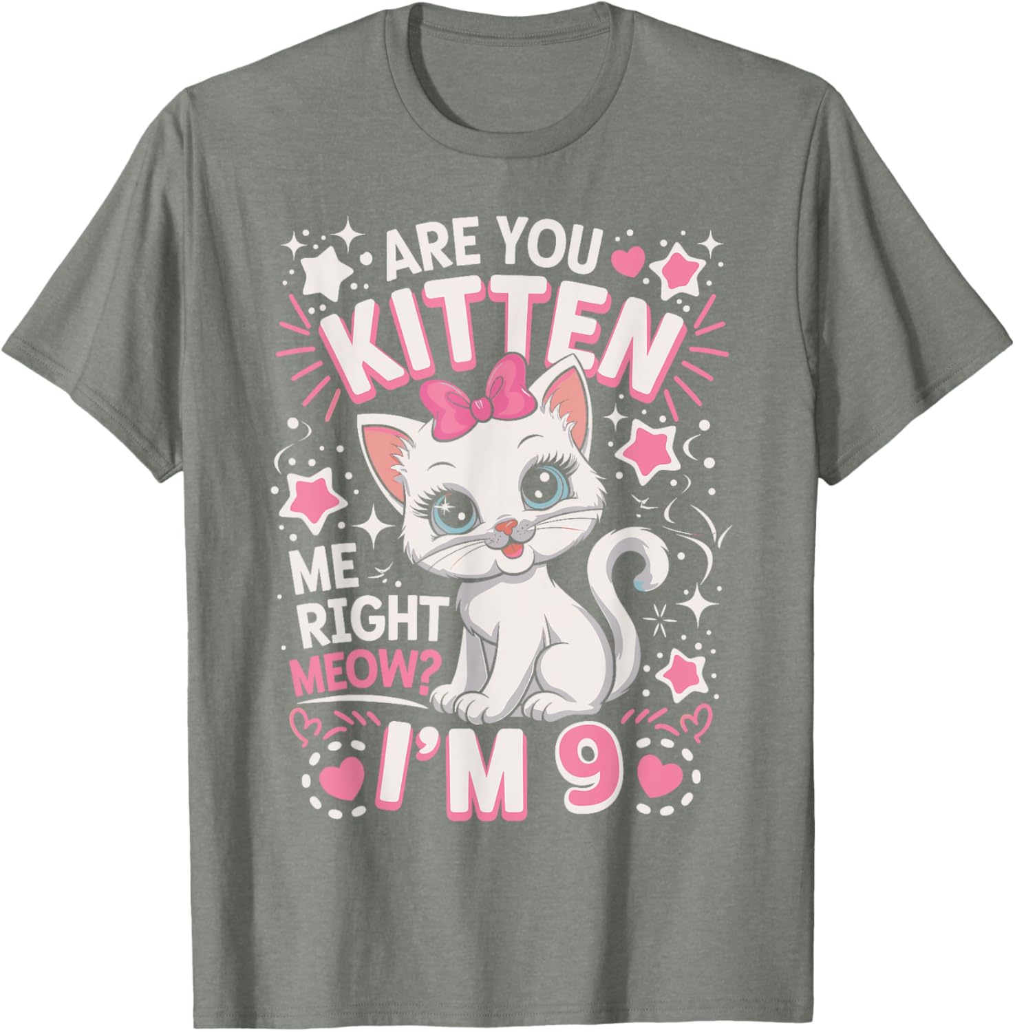 Cute 9th Birthday Cat Girls T-Shirt Are You Kitten Me Right Meow? - 12