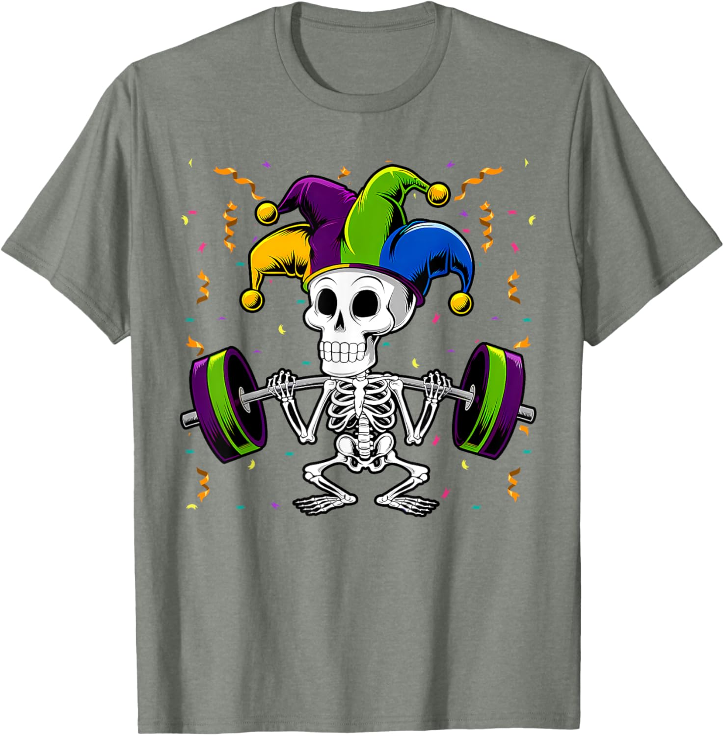 Jester Skeleton Deadlift T-Shirt for Mardi Gras Gym Lovers - 8