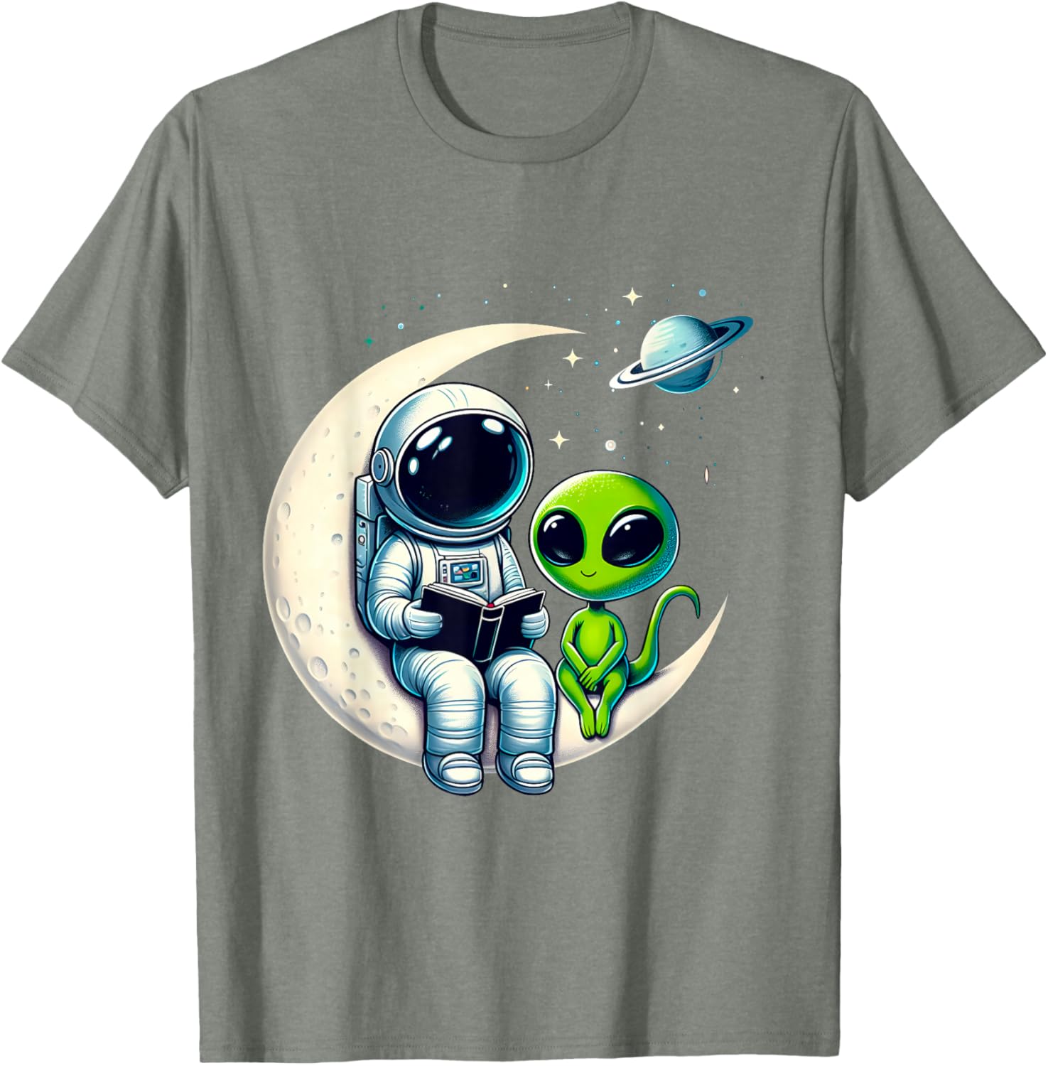 Astronaut Reading to Alien Kids T-Shirt for Space Lovers and Dreamers - 16