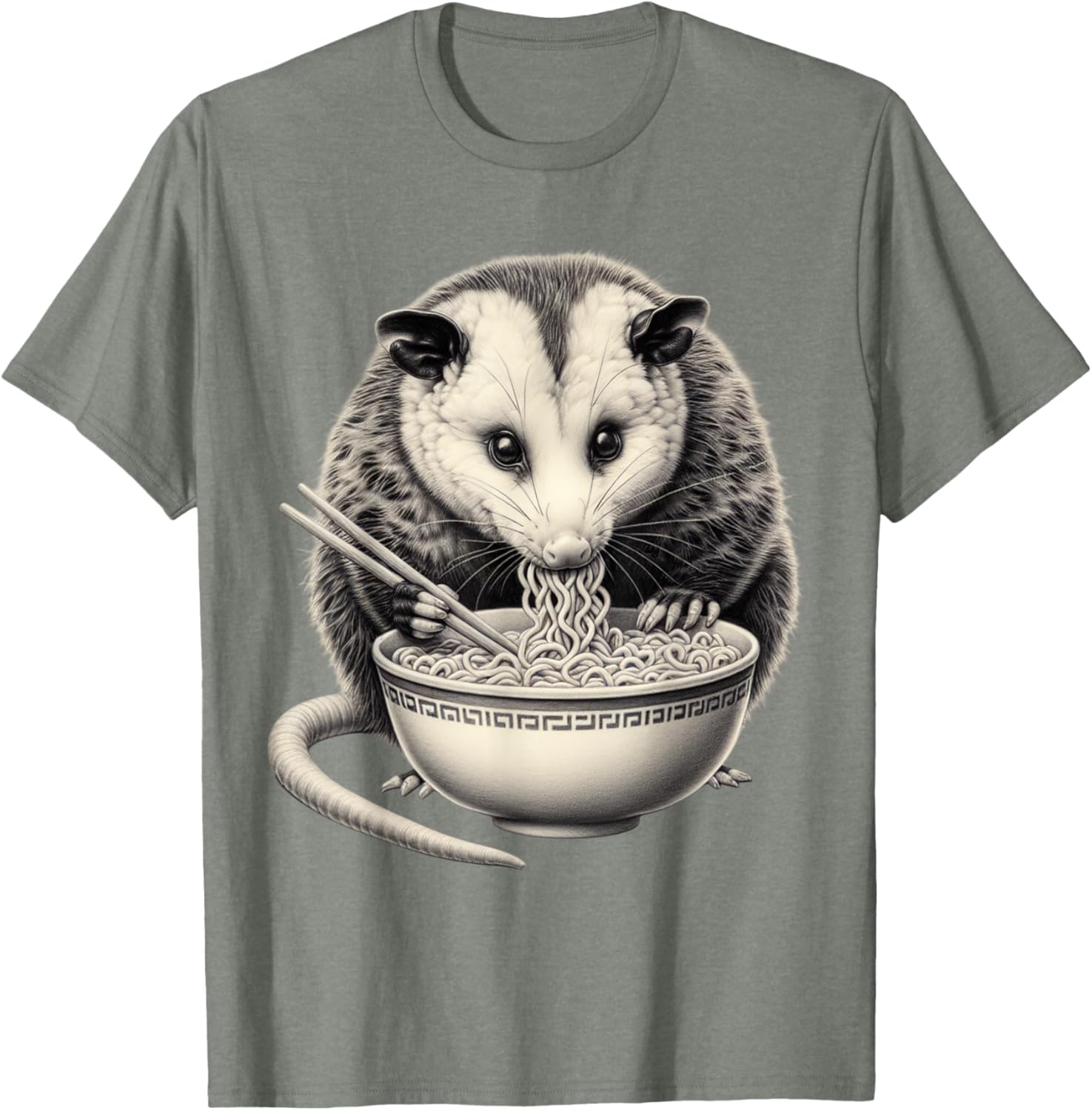 Opossum Eating Ramen Bowl T-Shirt Perfect for Food Lovers and Animal Fans - 8