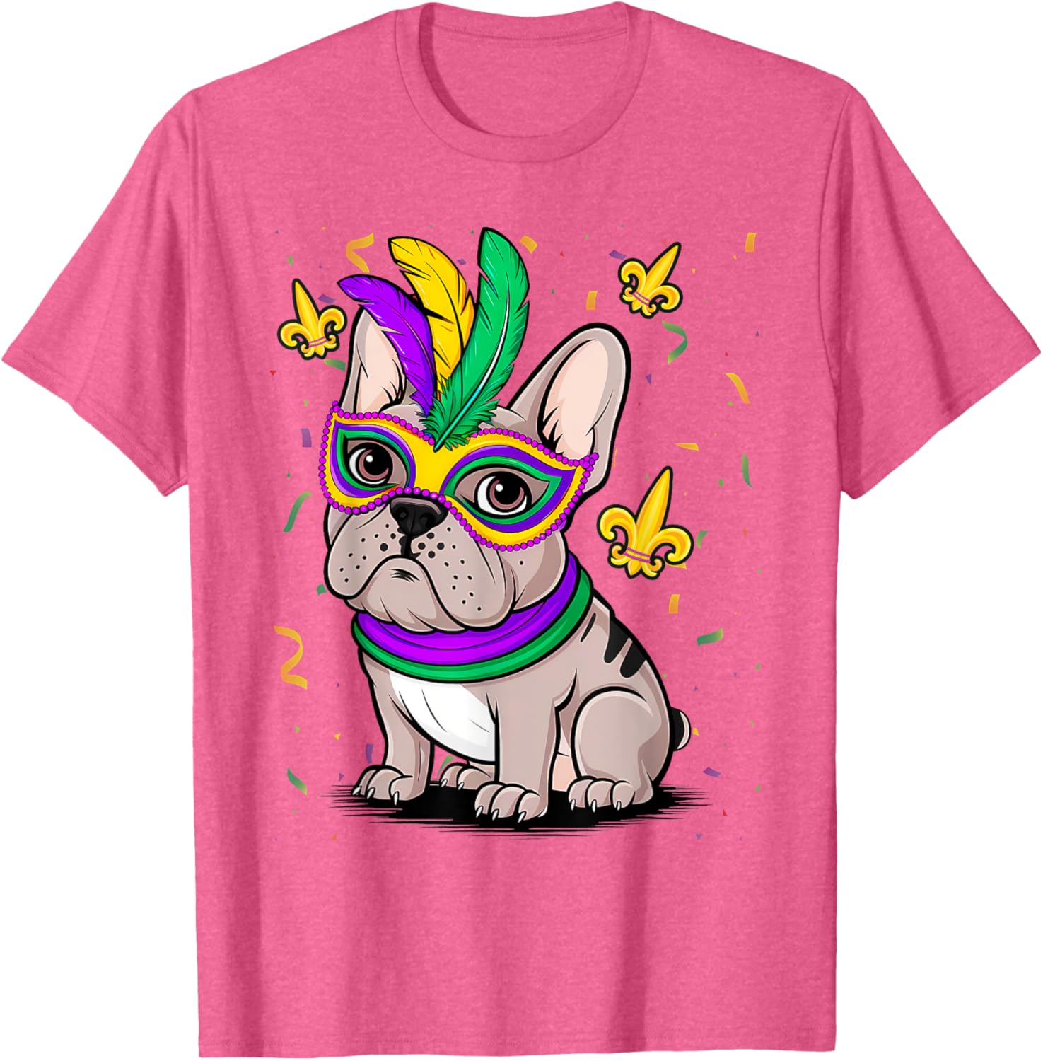 Cute Mardi Gras French Bulldog Dog T-Shirt for Carnival Fun - 3