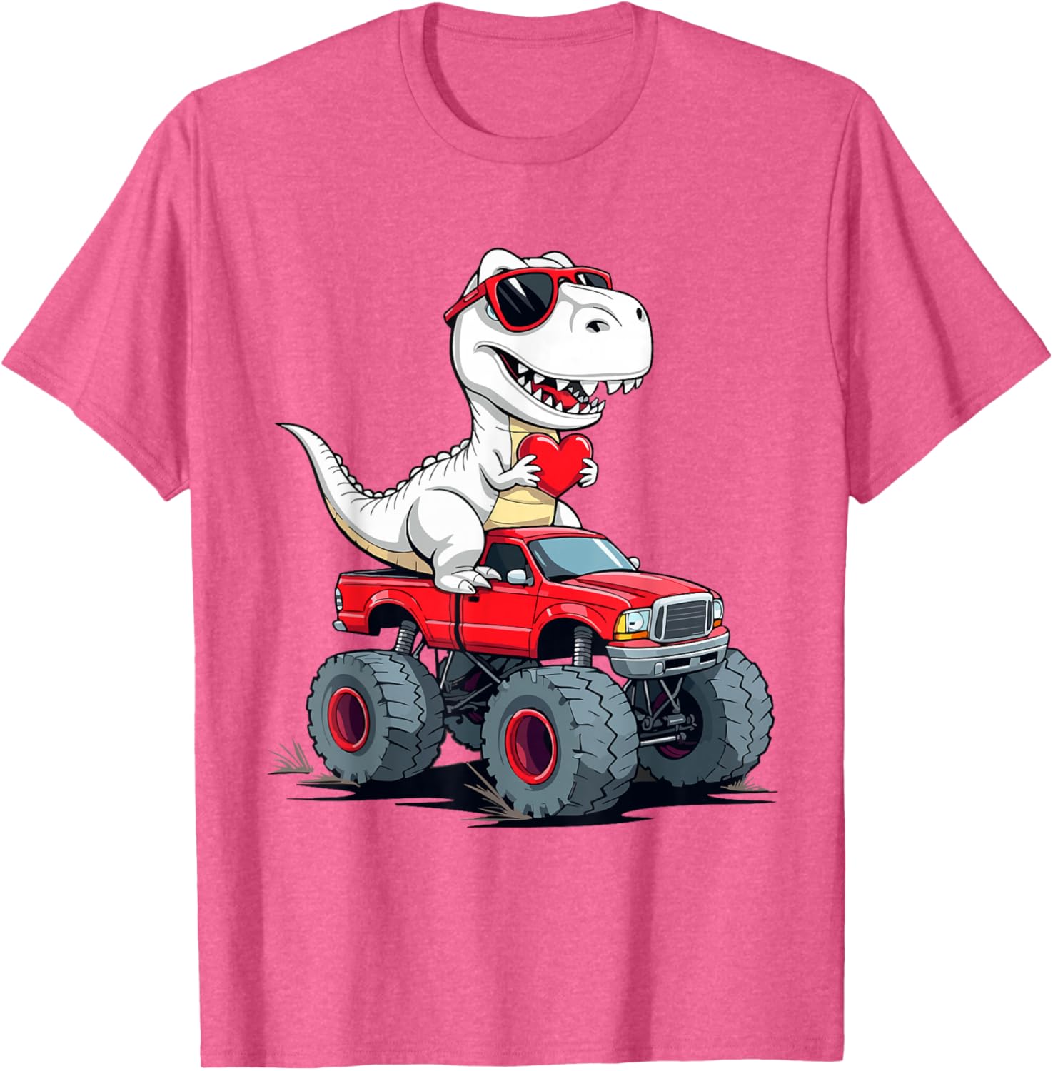 Fun Valentine's Day Dinosaur Monster Truck T-Shirt for Boys and Girls - 14