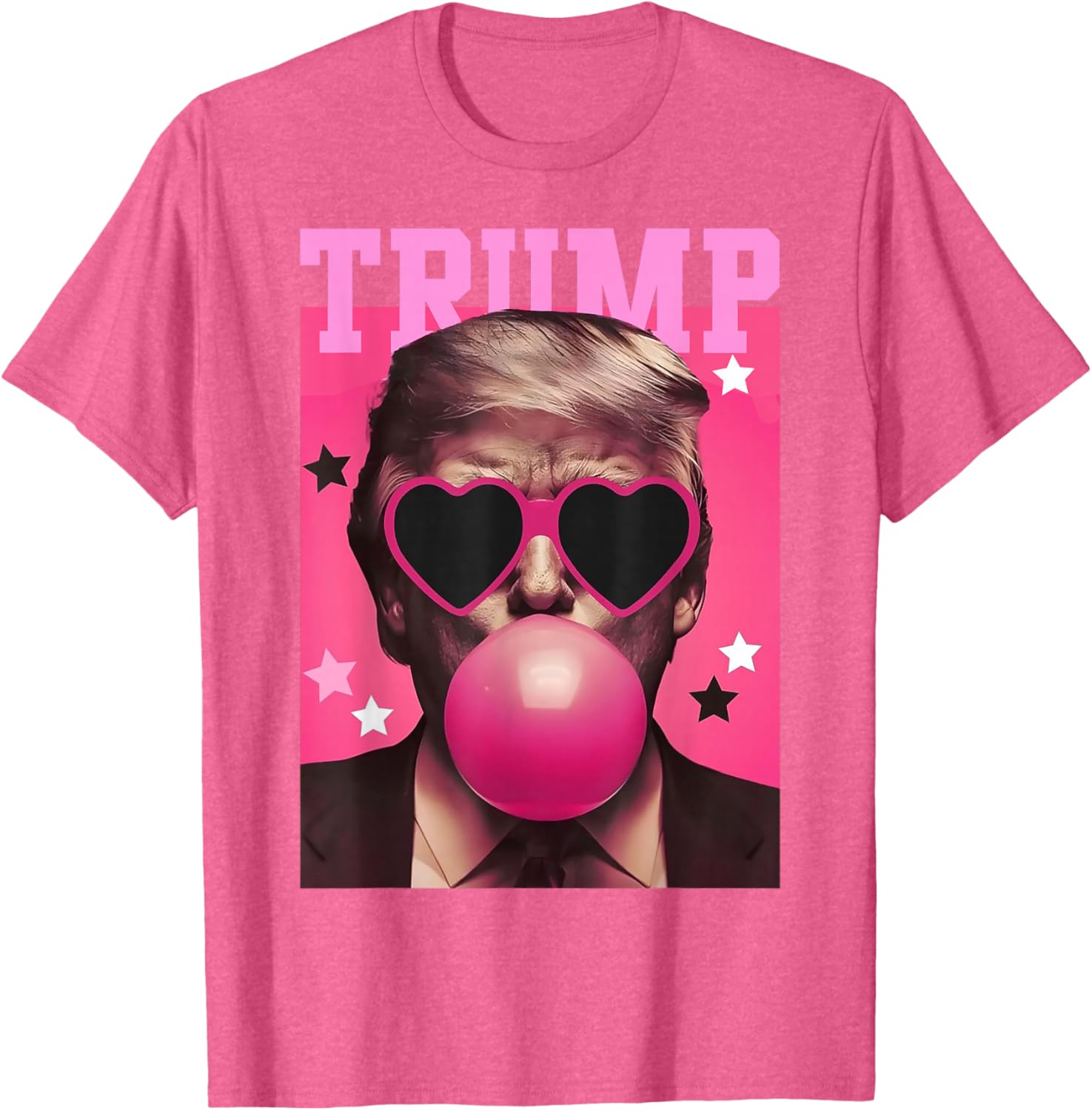 Funny Trump Bubble Gum Pink T-Shirt with Heart Sunglasses for Trendy Vibes - 15