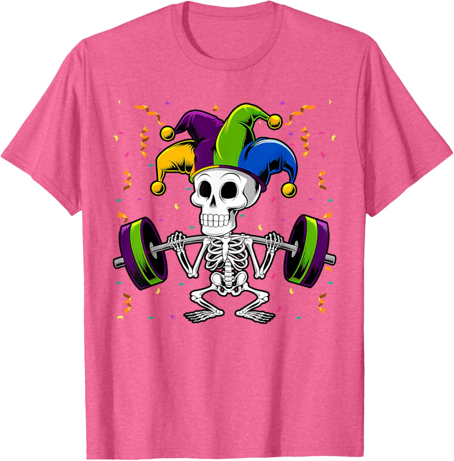 Jester Skeleton Deadlift T-Shirt for Mardi Gras Gym Lovers - 21