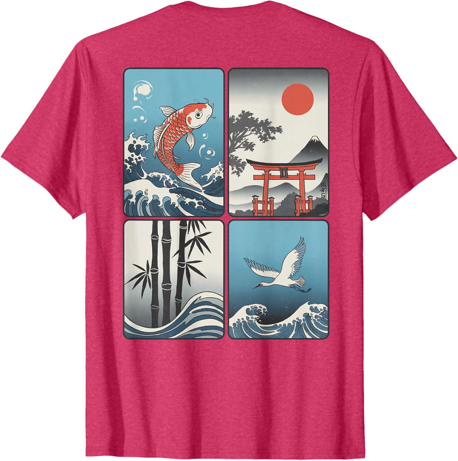 Japanese Koi Fish Great Wave Kanagawa T-Shirt with Kanji Design - 16