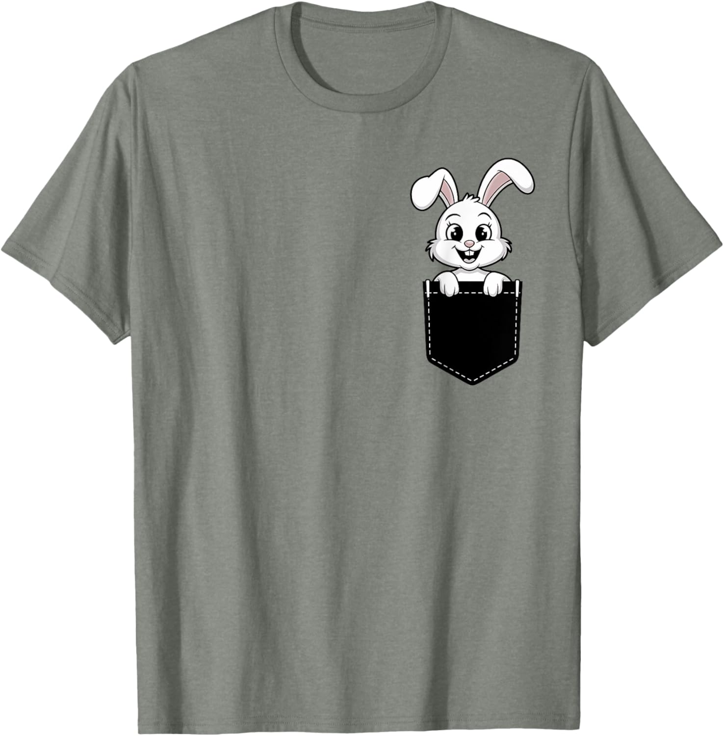 Cute Funny Rabbit in Pocket T-Shirt for Men and Women - Animal Lovers Design - 25
