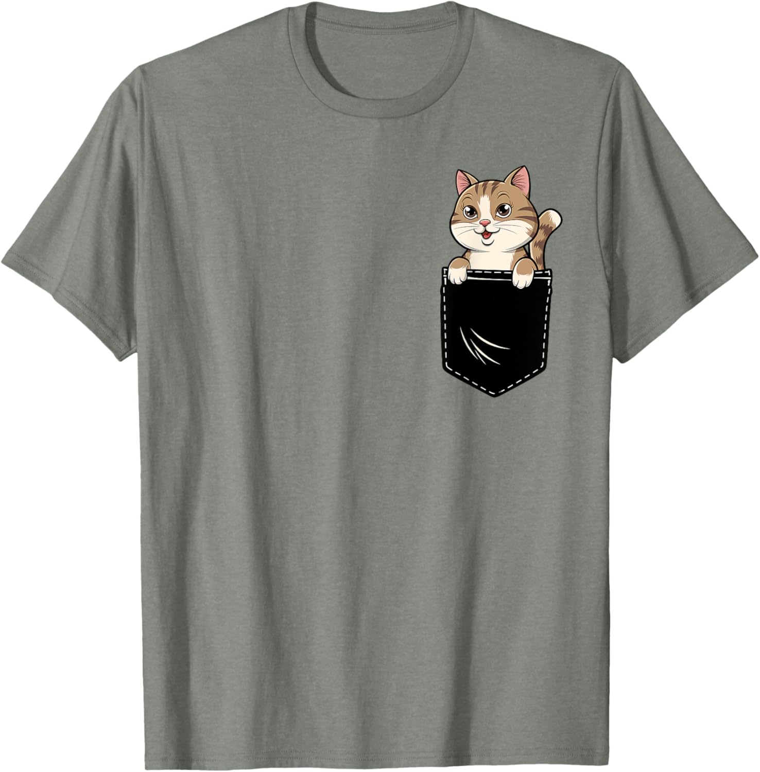 Cute Funny Cat Pocket T-Shirt for Men and Women - Adorable Animal Design - 21