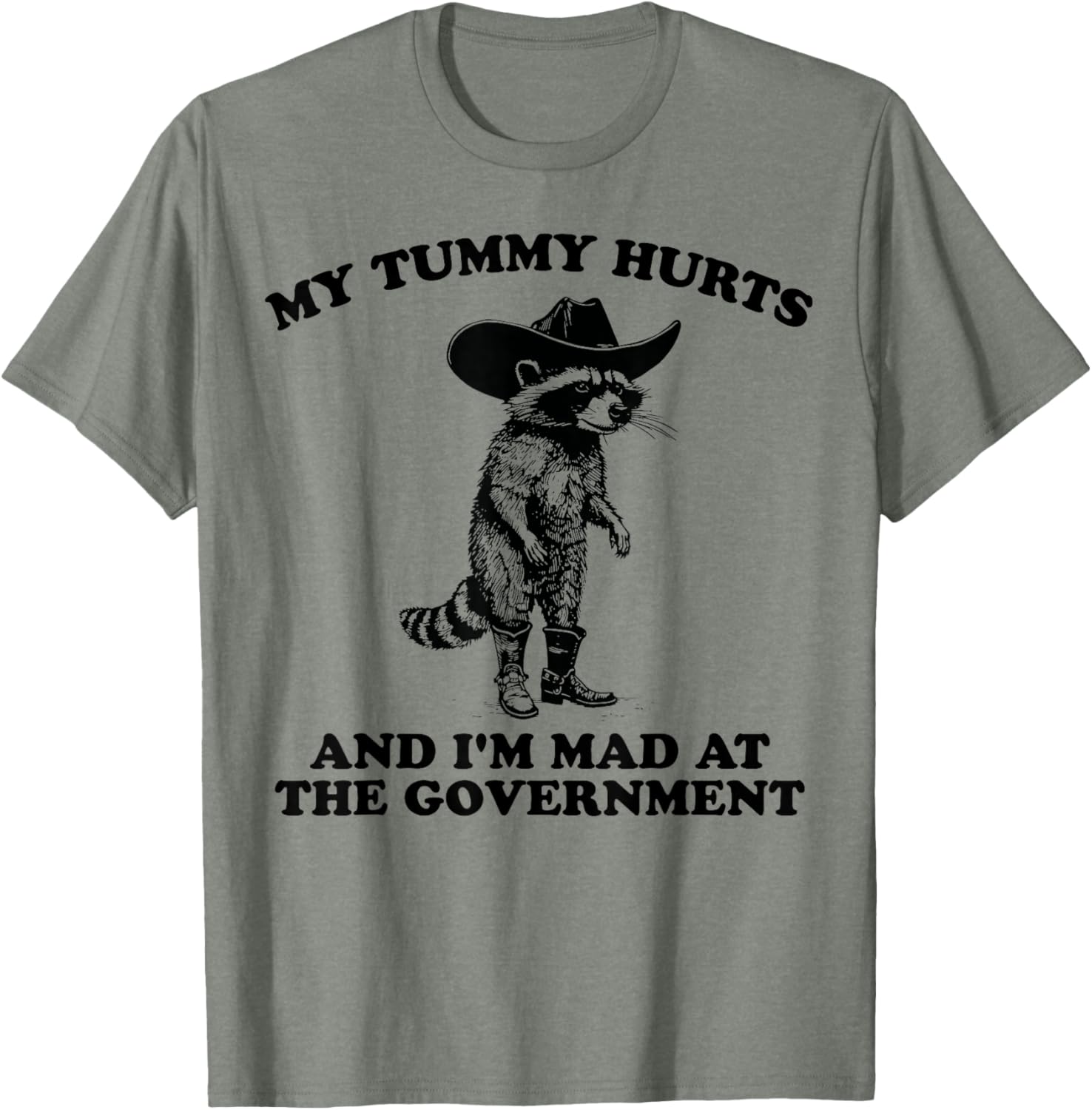 Funny Cowboy Raccoon T-Shirt for Kids Who Are Mad and Have Tummy Aches - 8