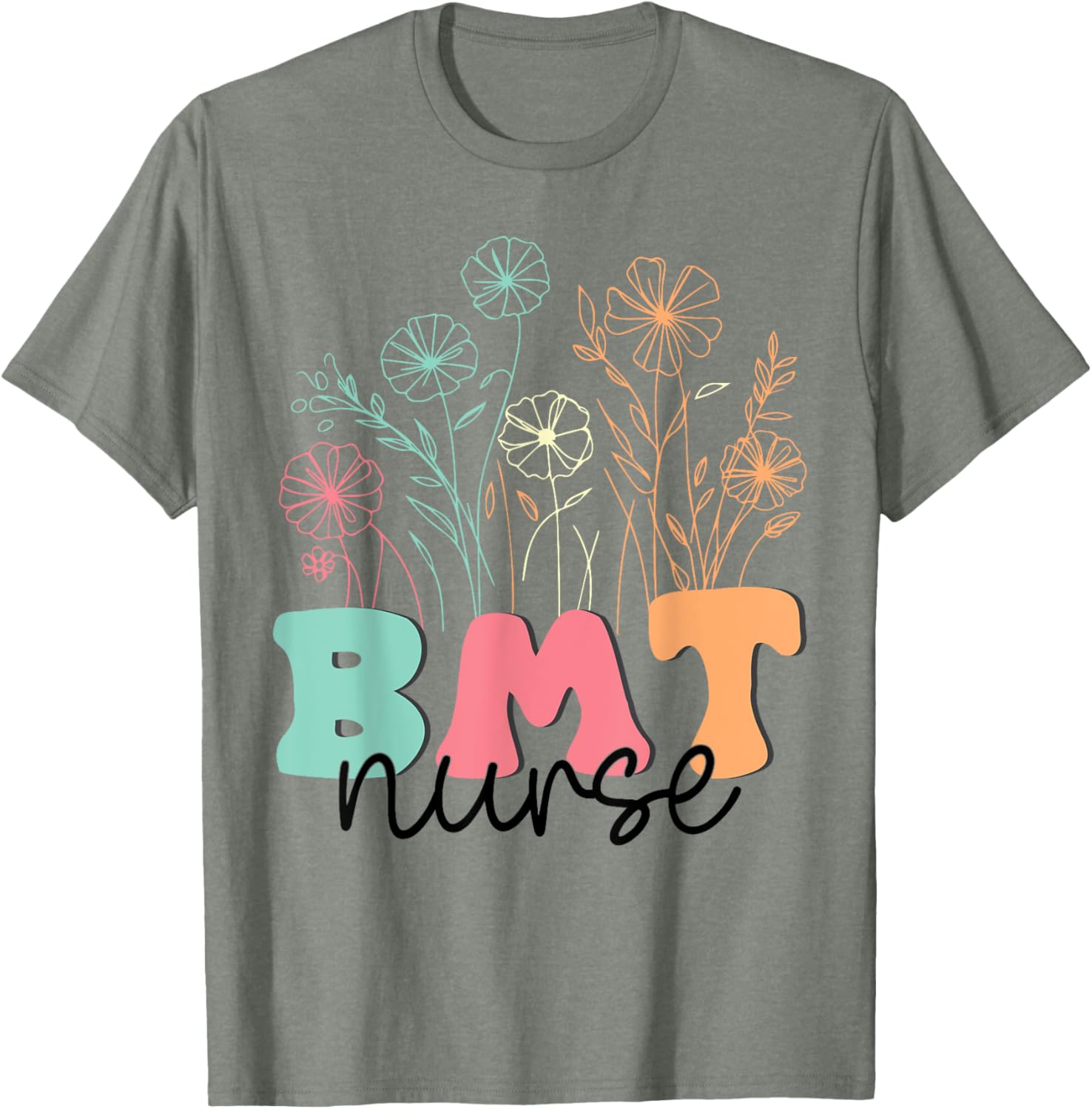 Retro Floral BMT Nurse T-Shirt for Bone Marrow Transplant Oncology Care - 1