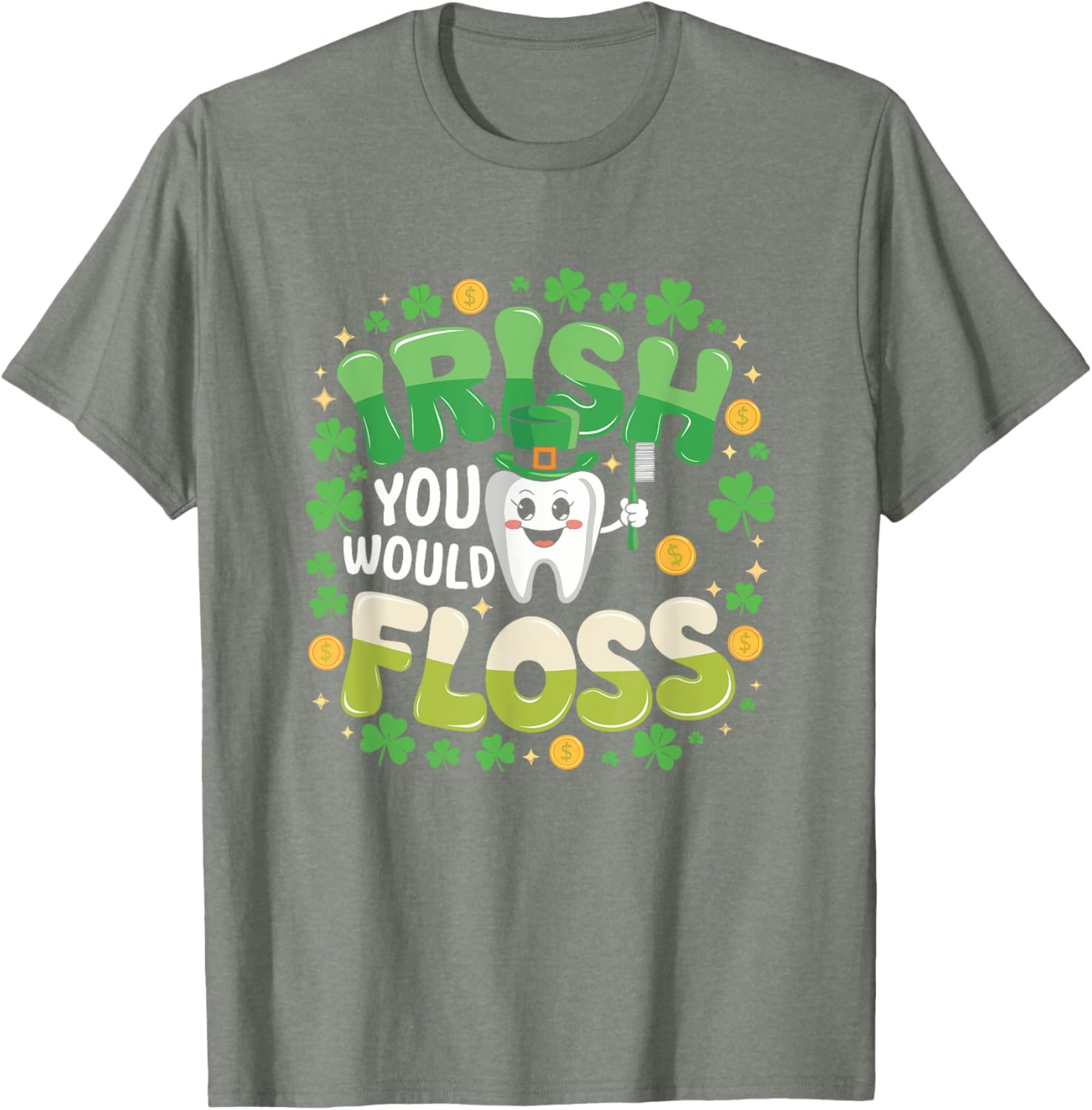 Retro Irish St Patrick's Day Flossing Dentist T-Shirt for Fun Celebrations - 16