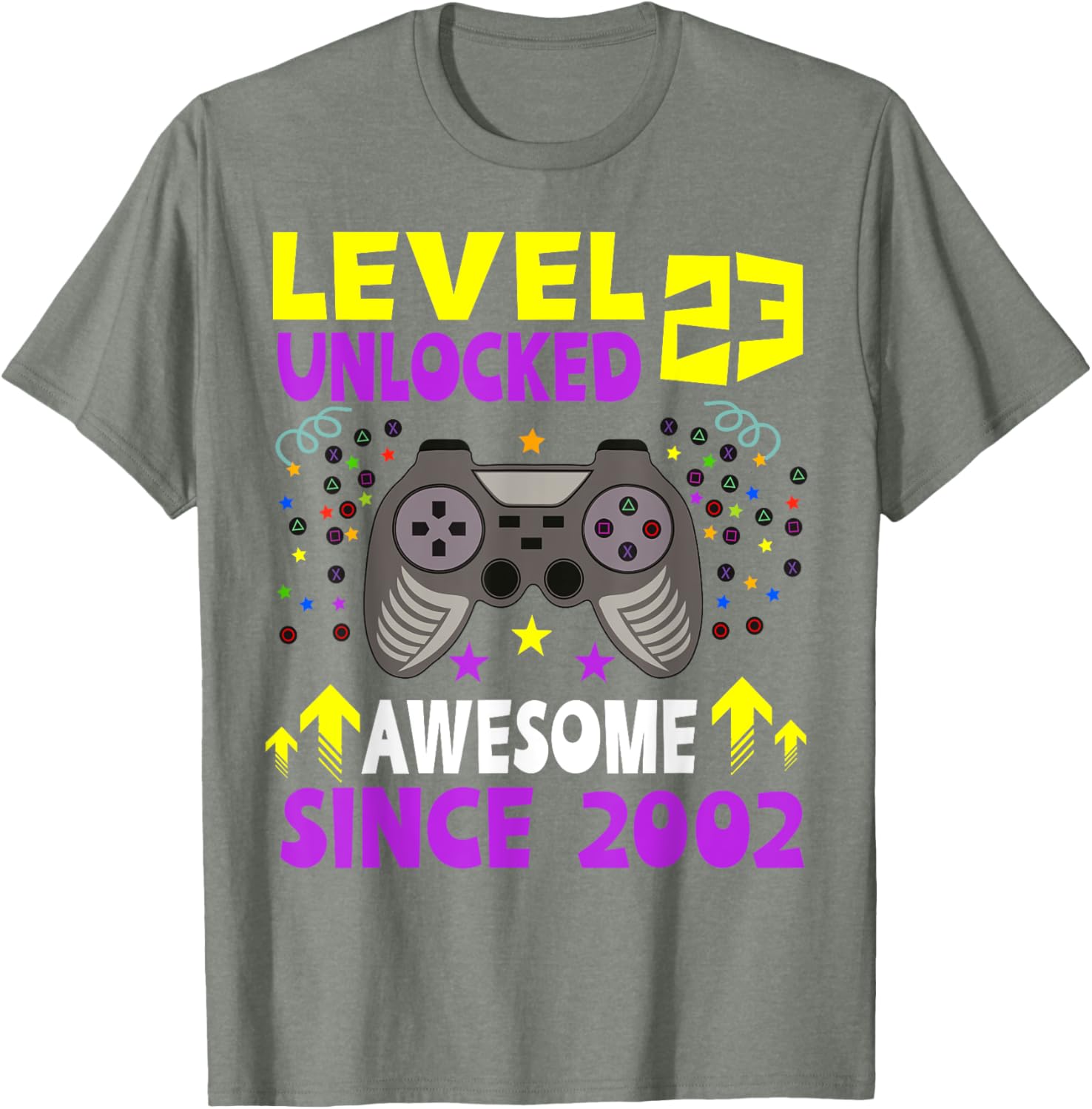Level 23 Unlocked 23rd Birthday Gaming T-Shirt for Gamers Since 2002 - 2