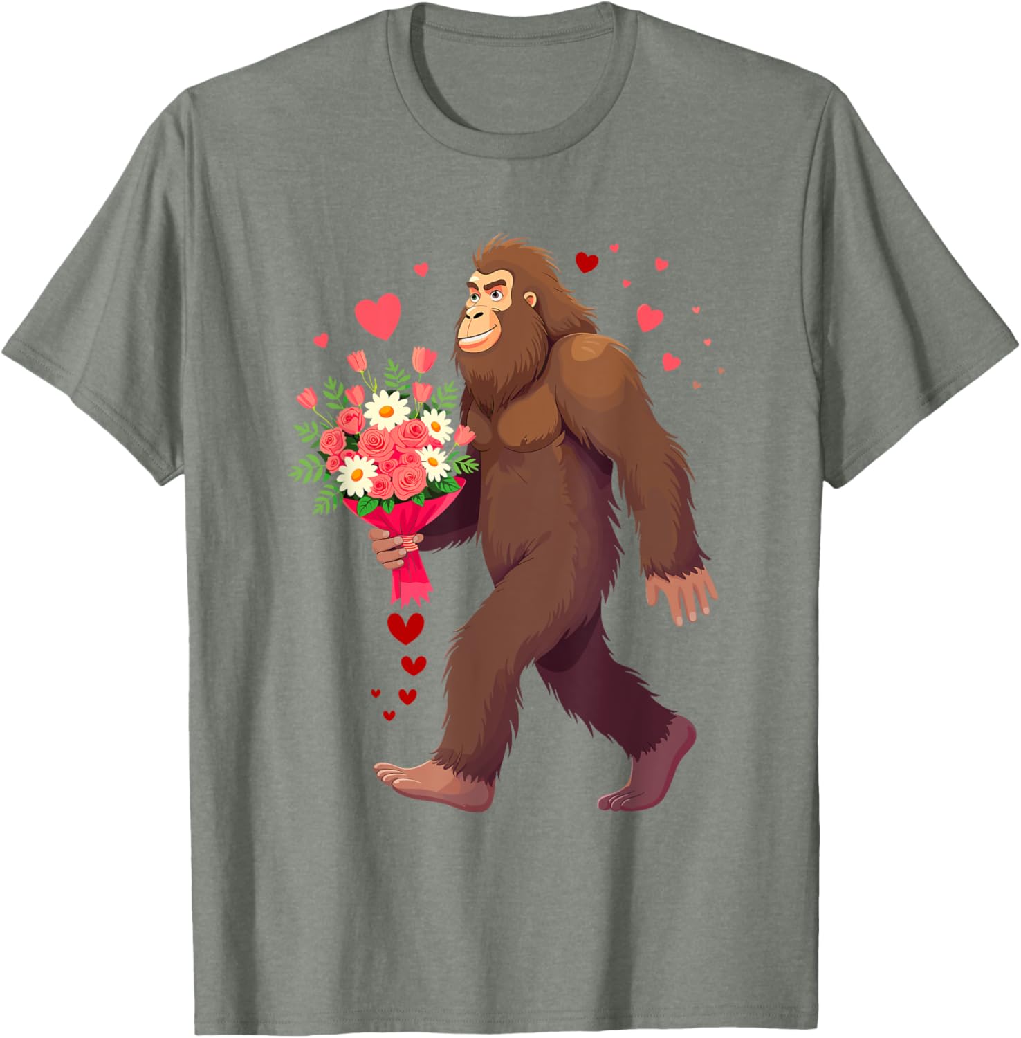 Bigfoot Heart Bouquet T-Shirt for Sasquatch Lovers on Valentine's Day - 25