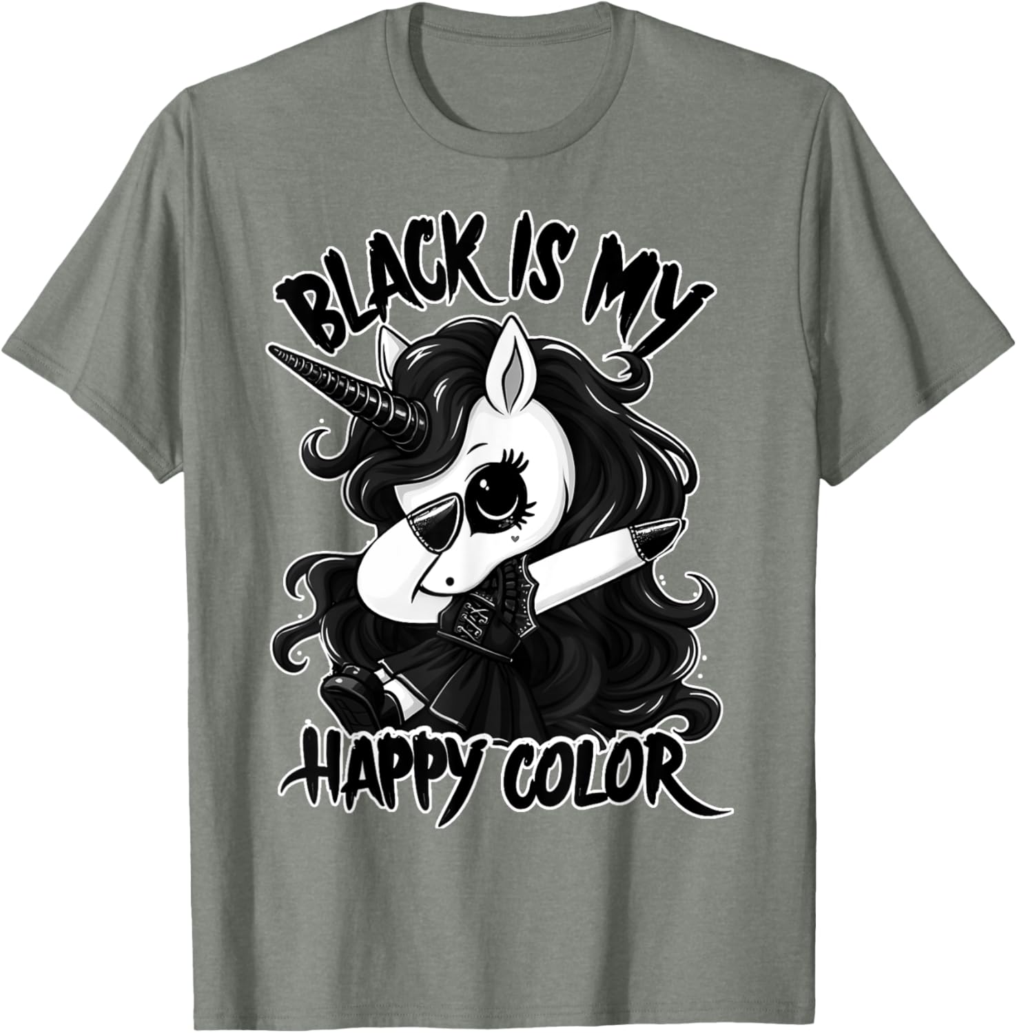 Gothic Unicorn Dabbing T-Shirt - Black is My Lucky Color Tee - 15