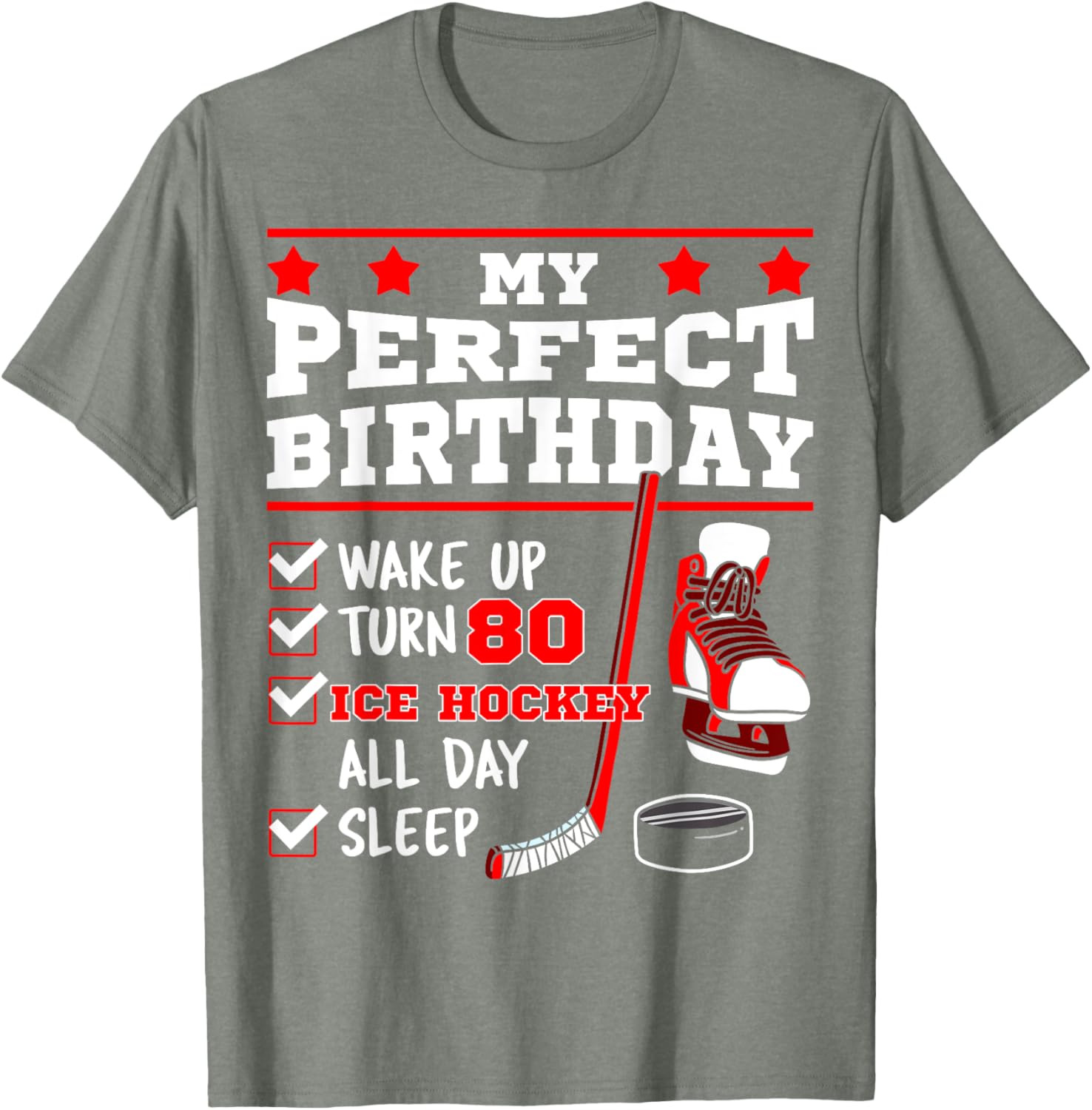Ice Hockey 80th Birthday Party Puck T-Shirt for Sports Fans - 10