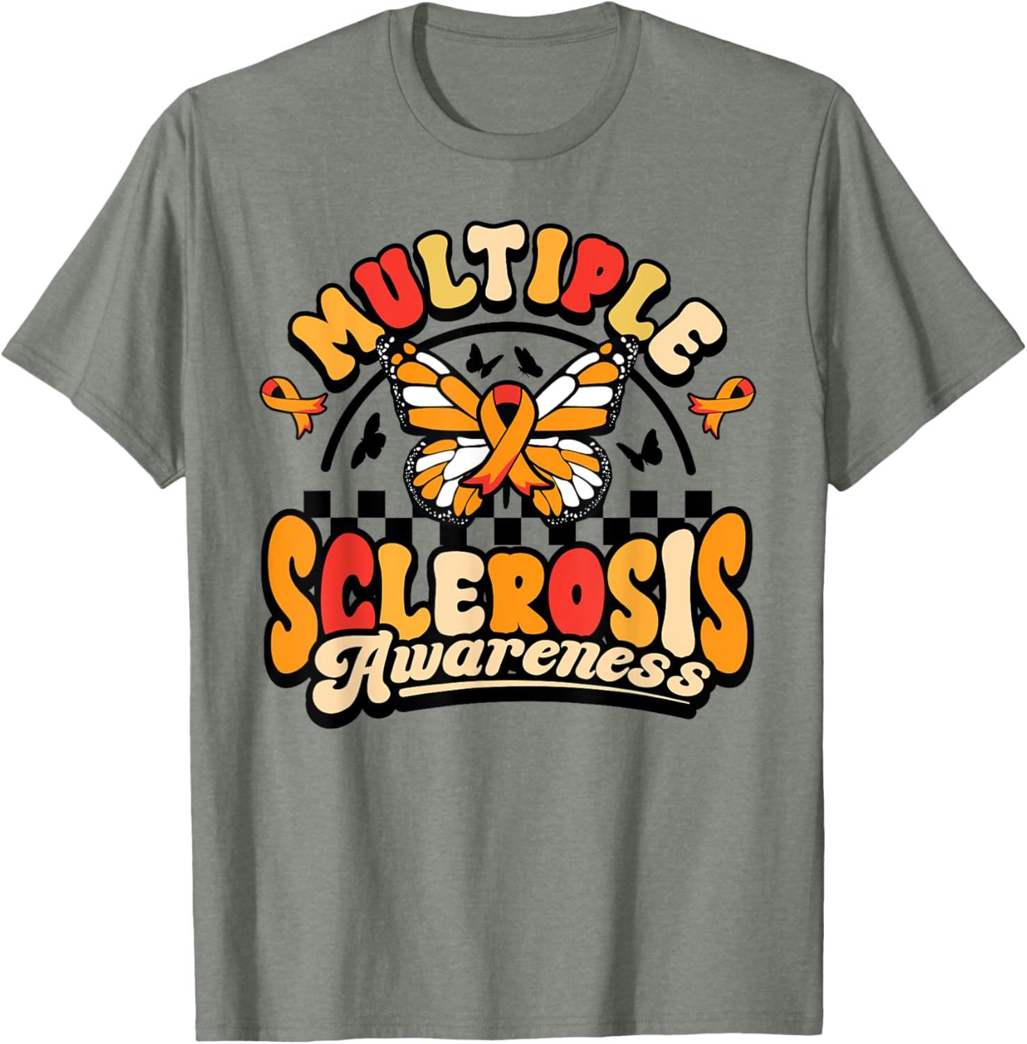 Multiple Sclerosis Awareness Butterfly Orange Ribbon T-Shirt for Support - 6