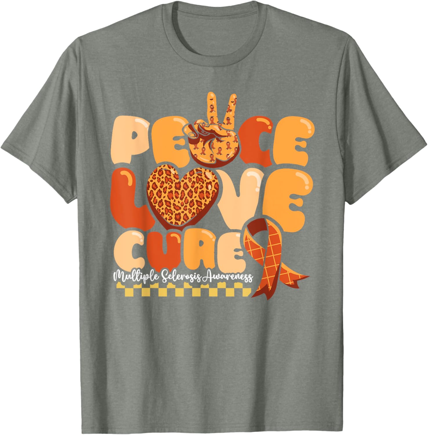 Orange Multiple Sclerosis Awareness T-Shirt Peace Love Cure Warrior - 9