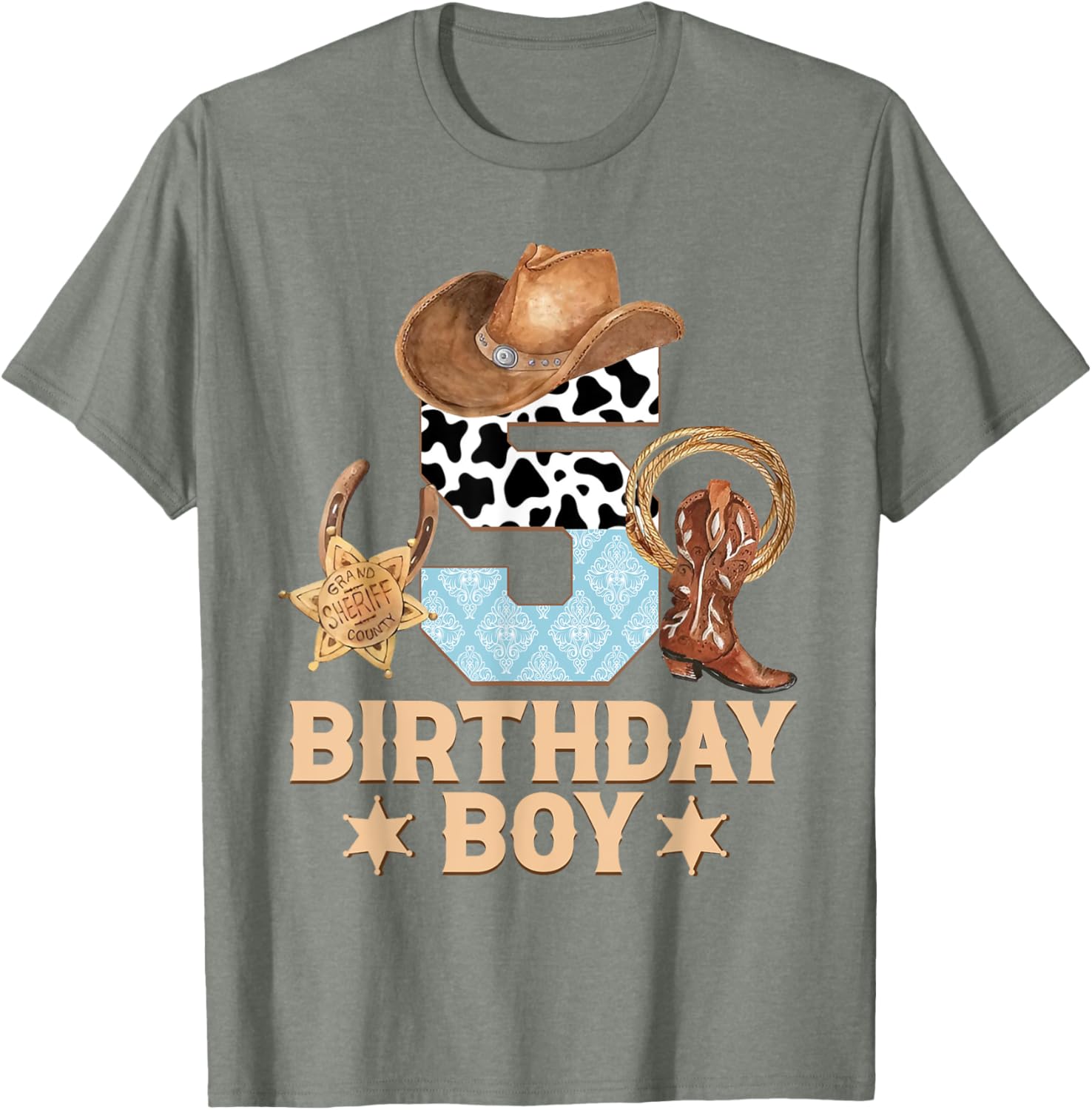 Western Family Birthday Boy Cowboy T-Shirt for 5th Birthday Celebration - 5