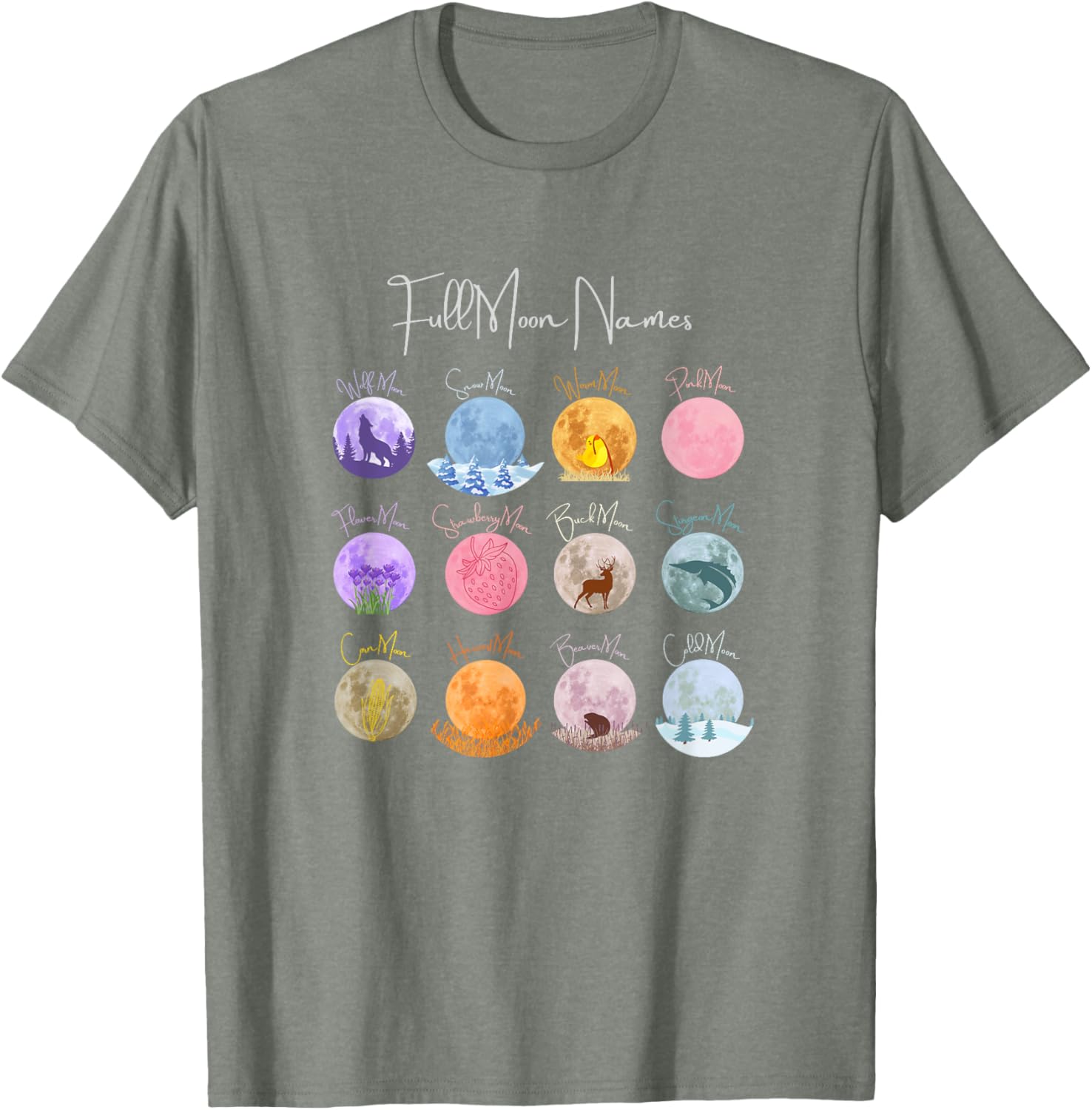 Full Moon Names T-Shirt Lunar Calendar Tees and Accessories Elegance - 10
