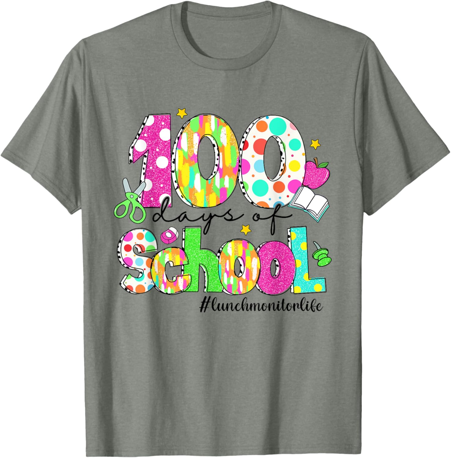 100 Days of School Brushstroke Lunch Monitor T-Shirt for Fun Learning - 2