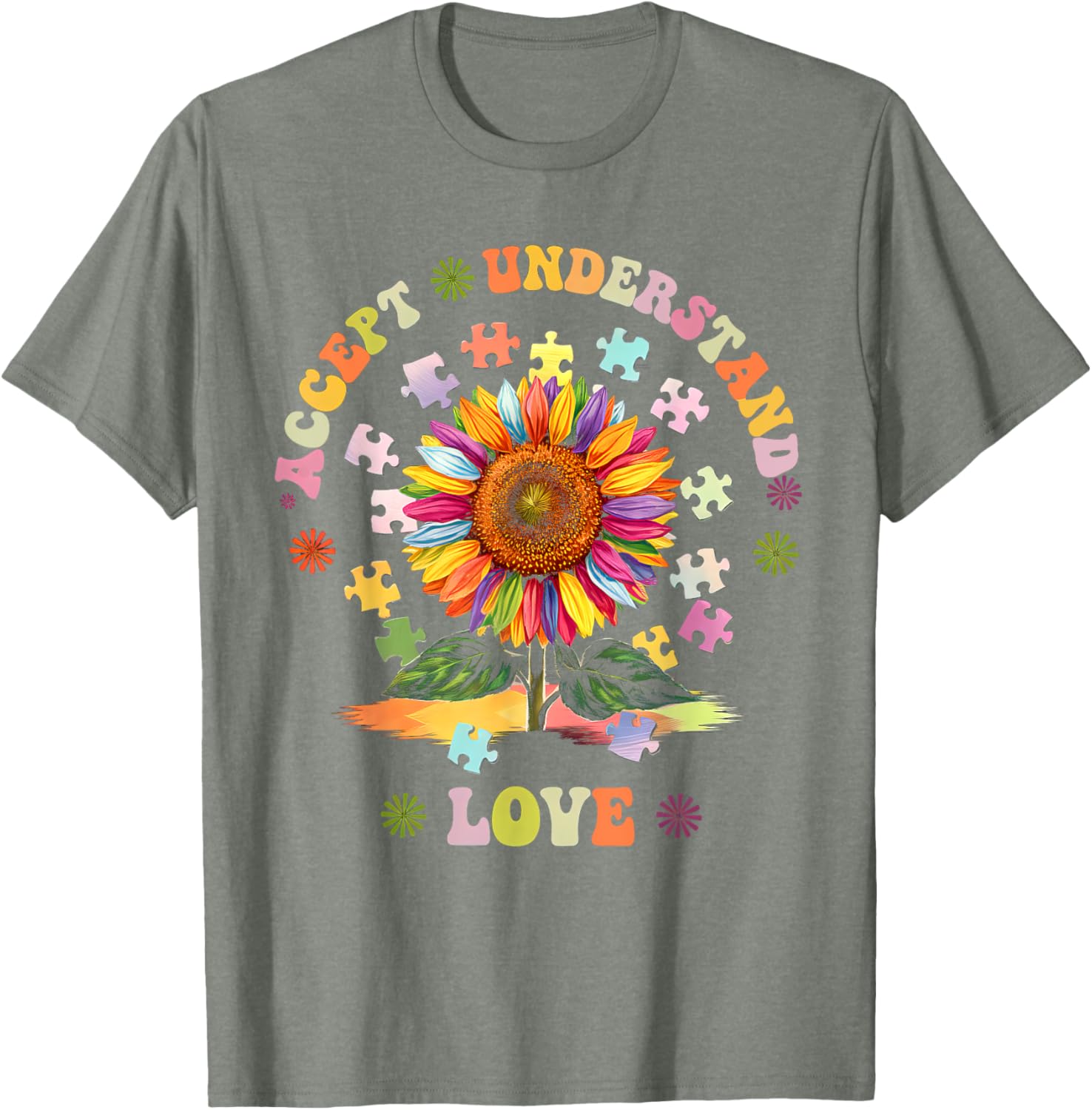 Autism Awareness Flower Women T-Shirt Accept Understand Love ASD Comfort - 5