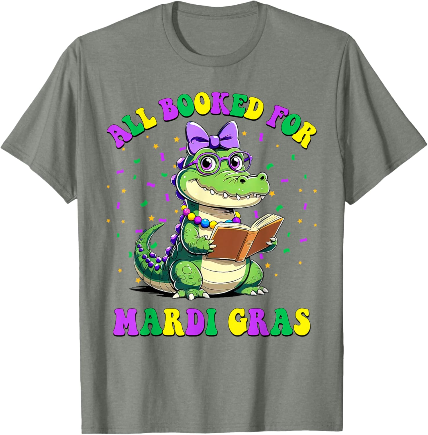 Mardi Gras Crocodile Teacher T-Shirt for Book Lovers and Readers - 15