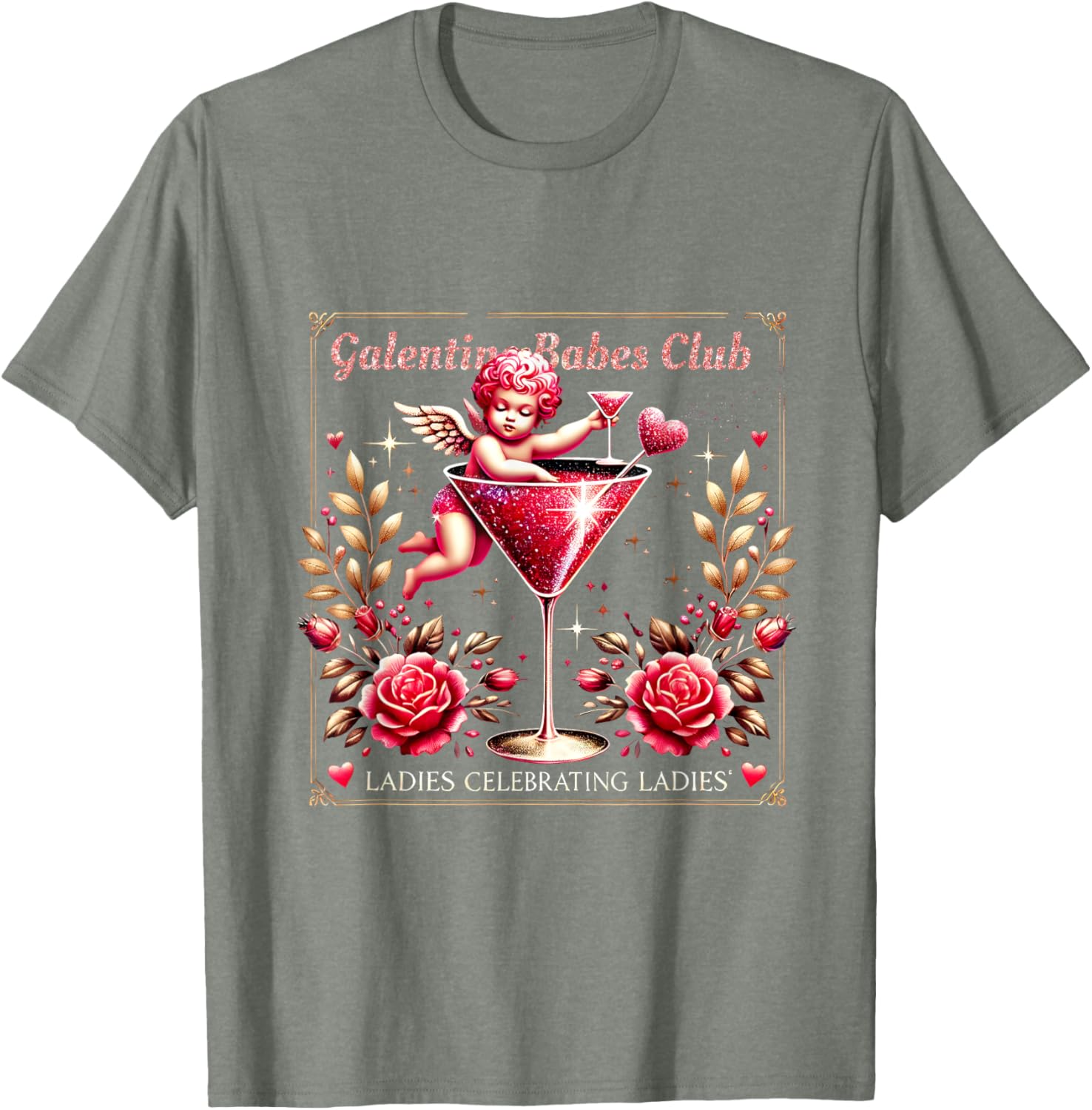 Retro Galentine Girls Club Celebration Martini Glass T-Shirt Design - 12