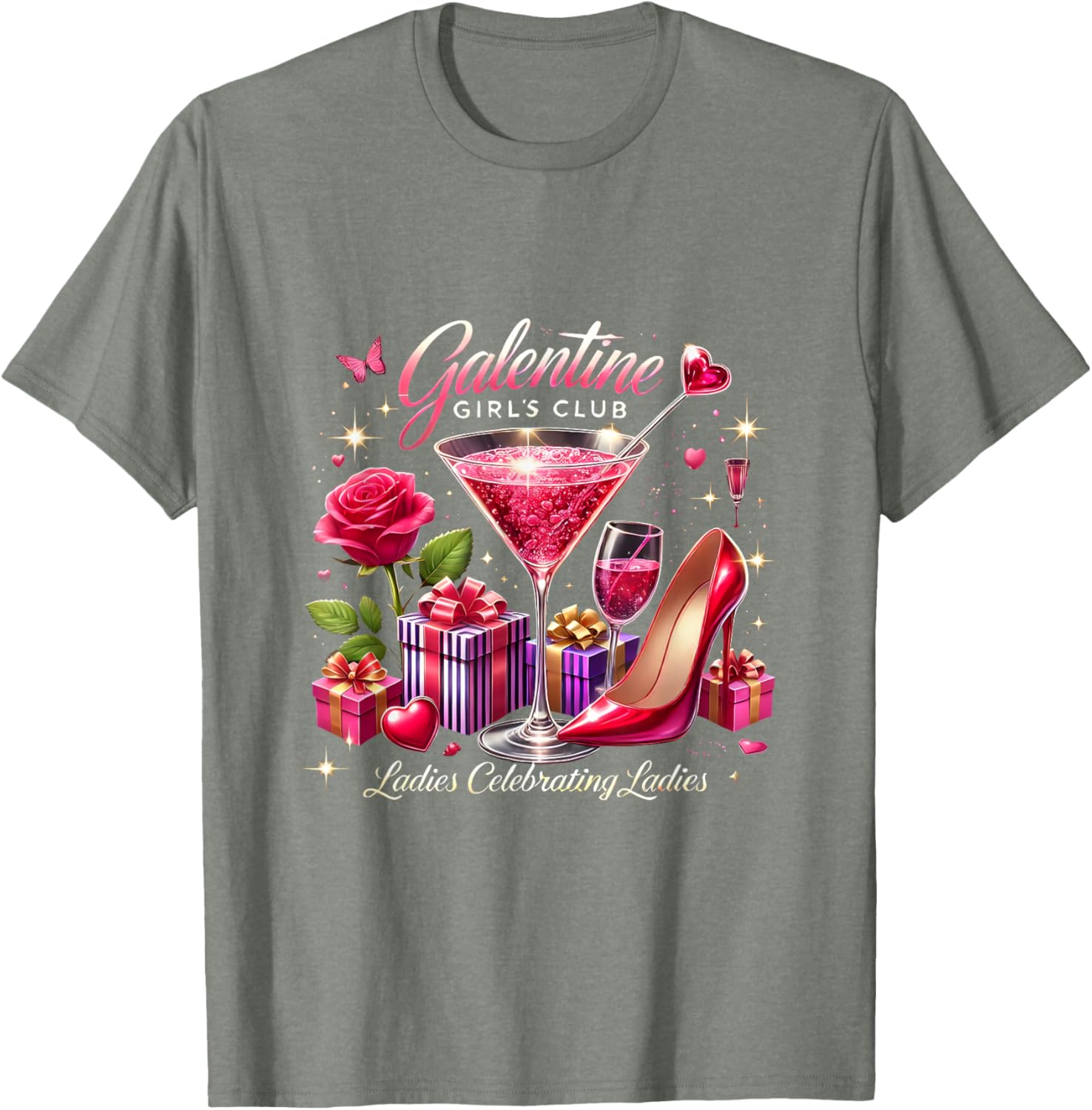Galentine's Celebration Martini Glass T-Shirt for Fun Girls Night Out - 16