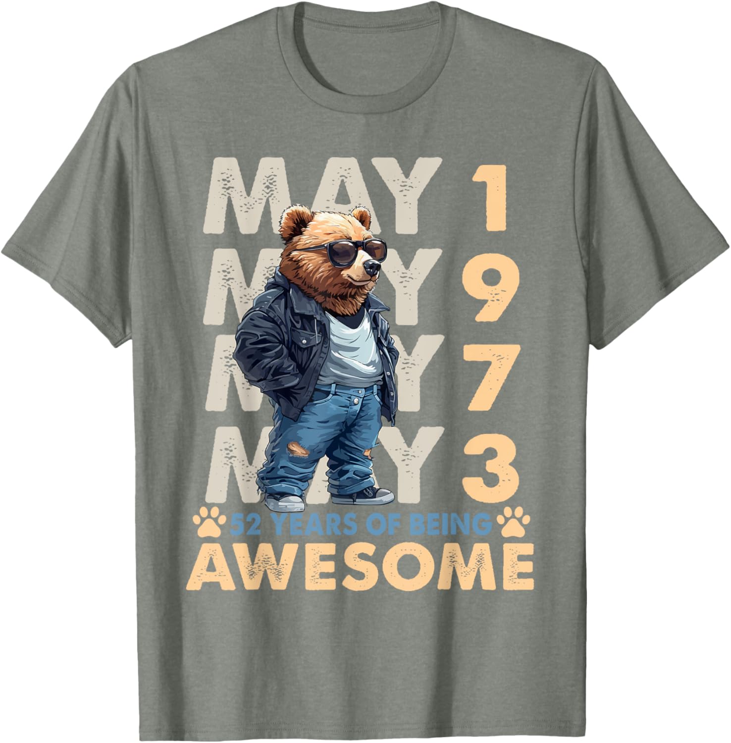Celebrate 52 Years with a May 1973 Birthday Bear Men's T-Shirt - 22