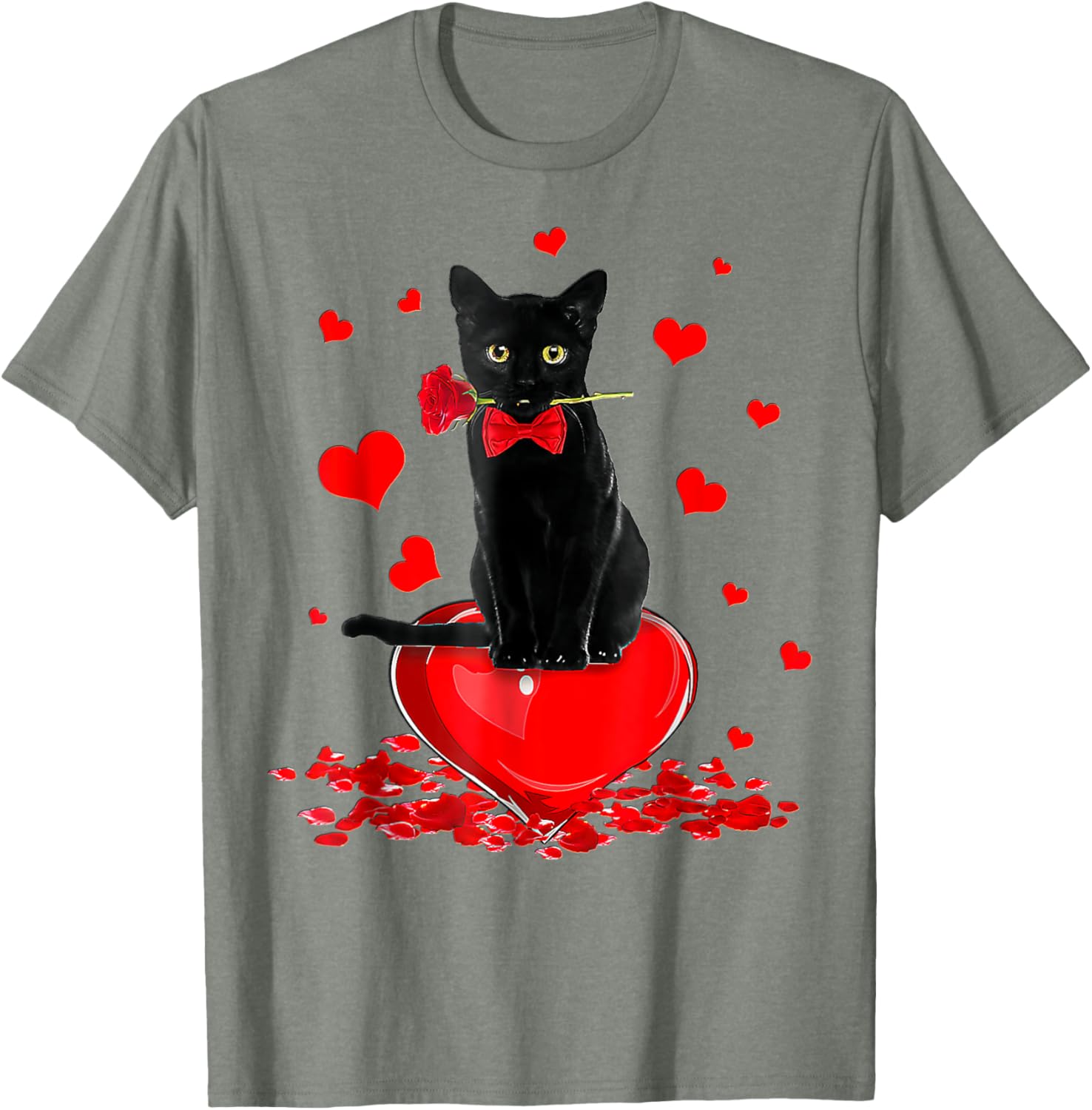 Cute Black Cat Valentine's Day Hearts T-Shirt for Cat Lovers - 6