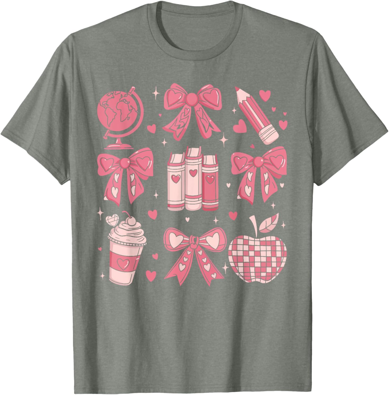 Coquette Bow Apple Book Ribbons Teacher Valentine's Day T-Shirt Gift - 5