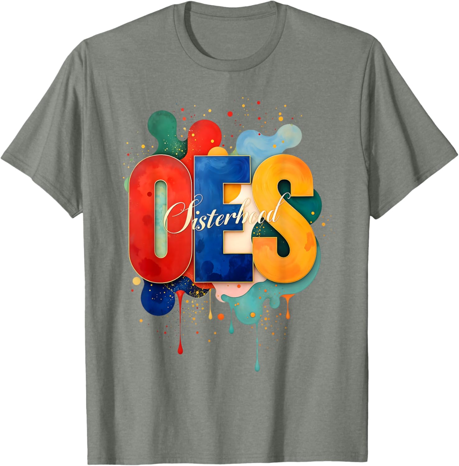 Colorful OES Watercolor Paint Drip T-Shirt for Order of the Eastern Star - 12
