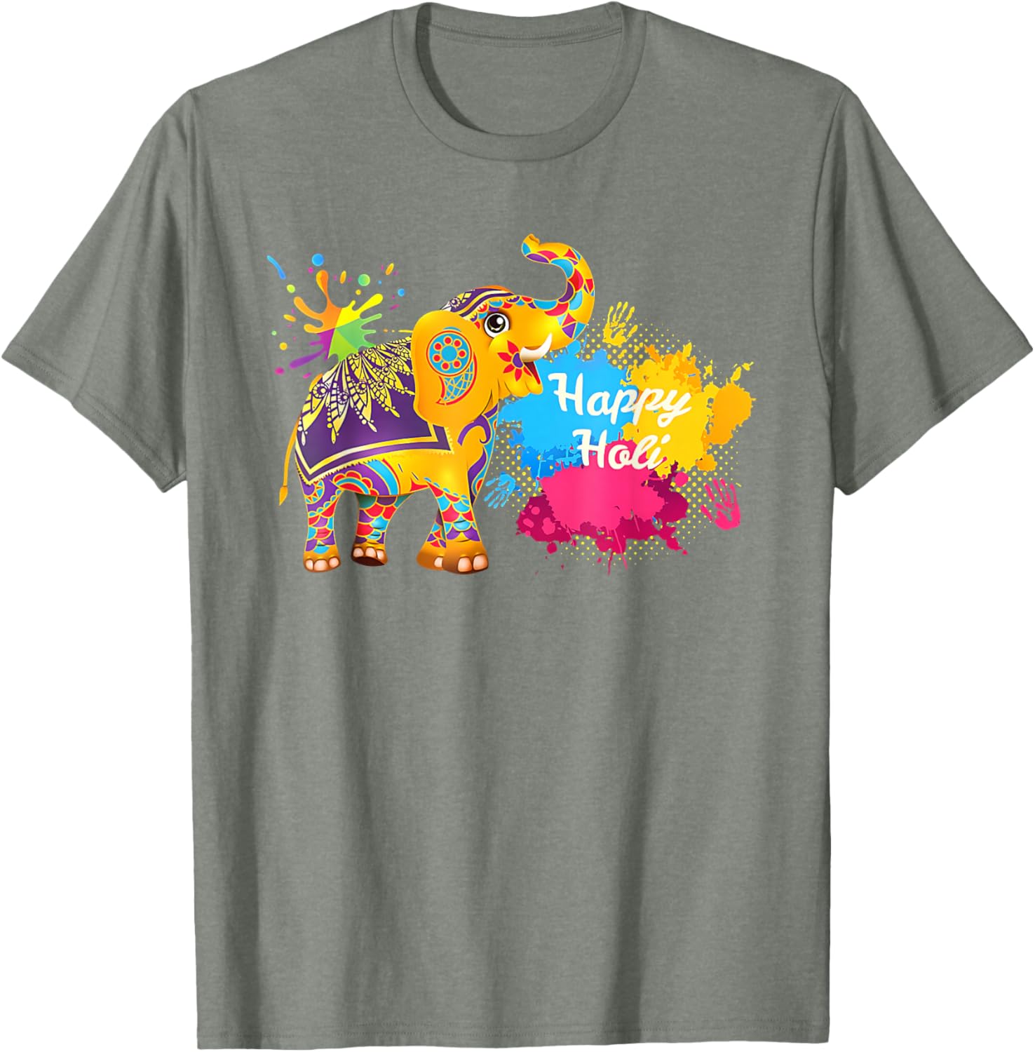 Happy Holi Elephant T-Shirt for Men, Women, and Kids - Colorful India Apparel - 12