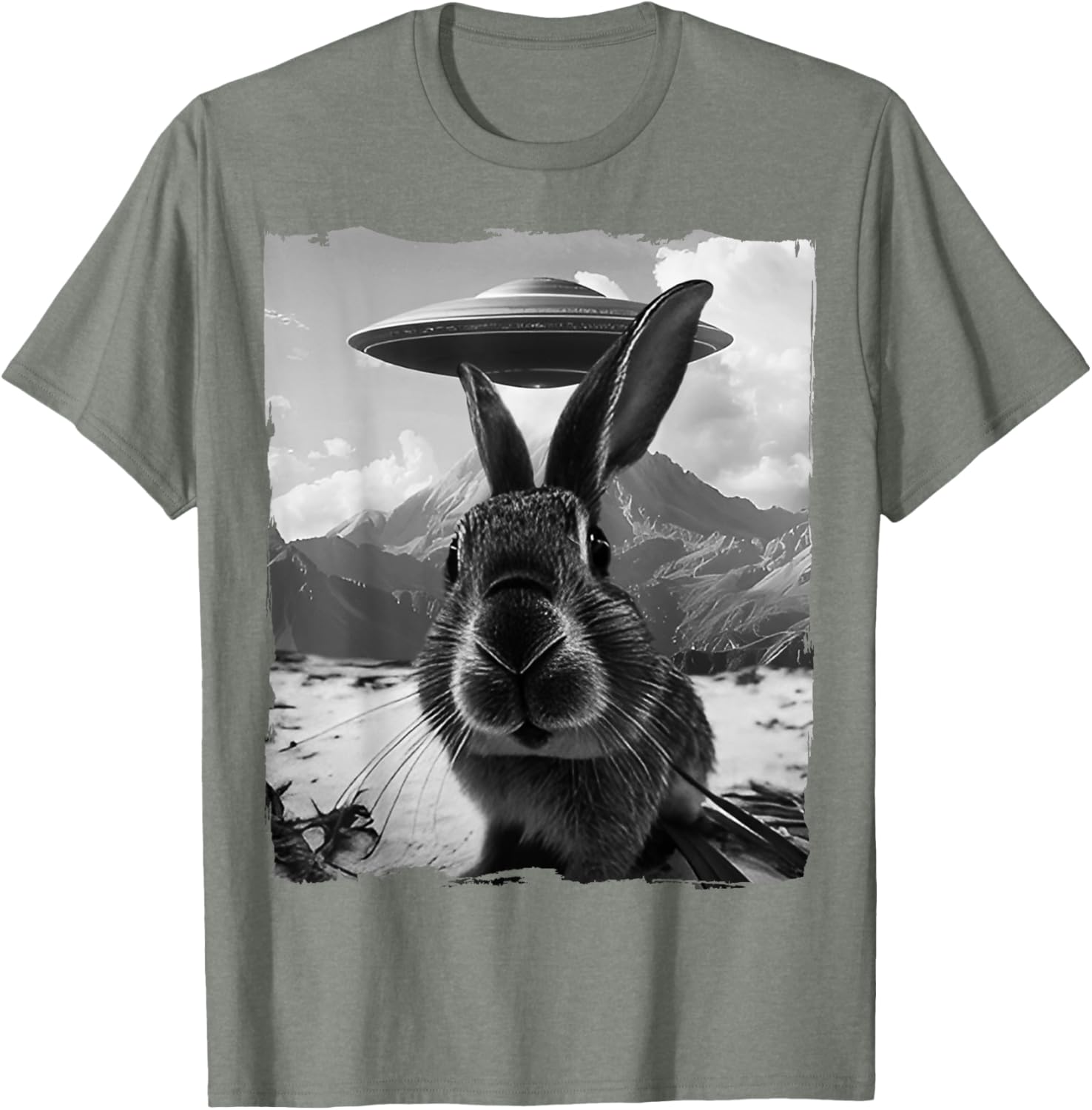 Cute Bunny Rabbit Selfie with Alien and UFO T-Shirt for Fun Lovers - 24
