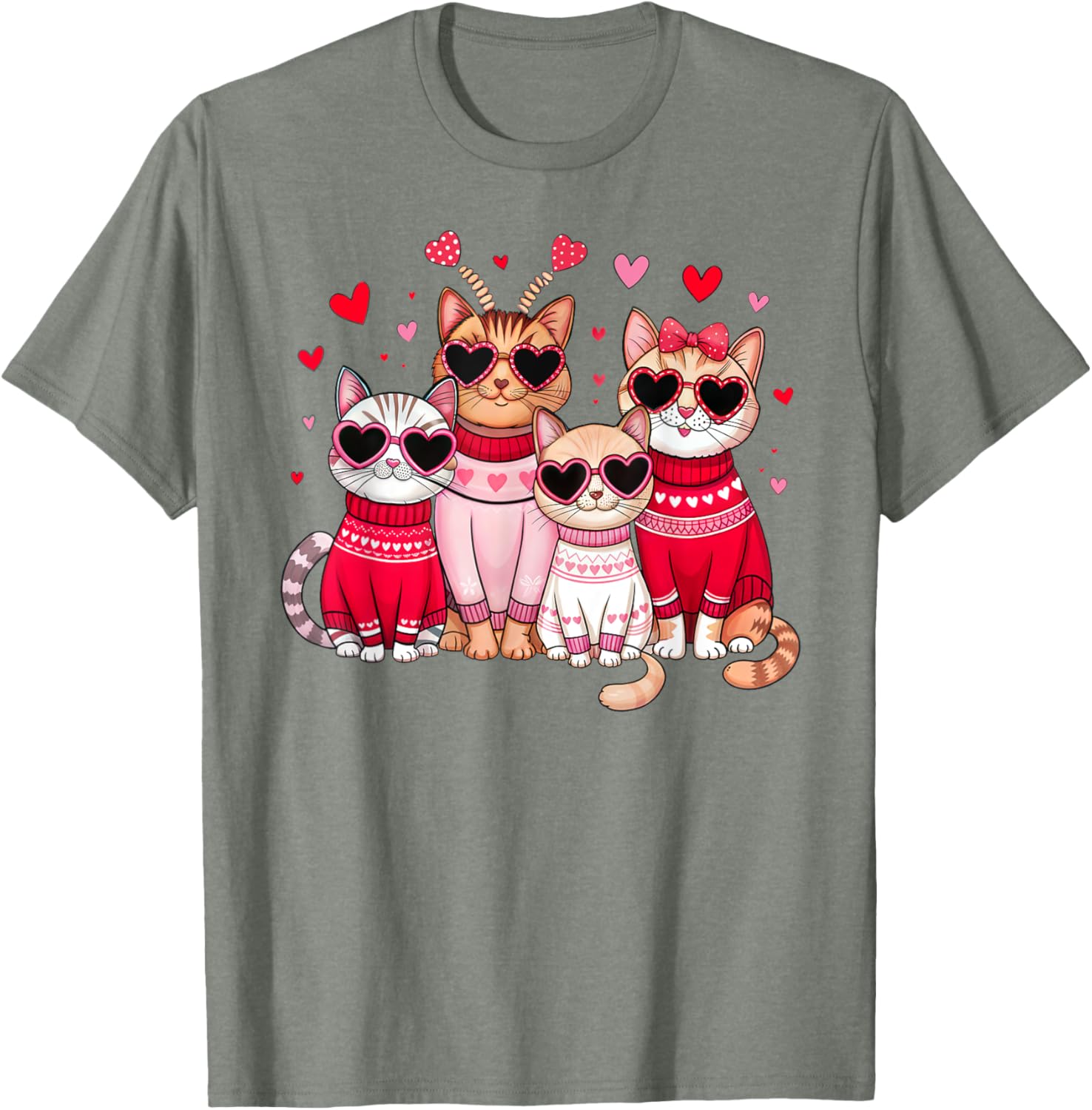 Retro Cat Heart Valentine's Day T-Shirt for Men and Boys, Cute Love Tee - 23